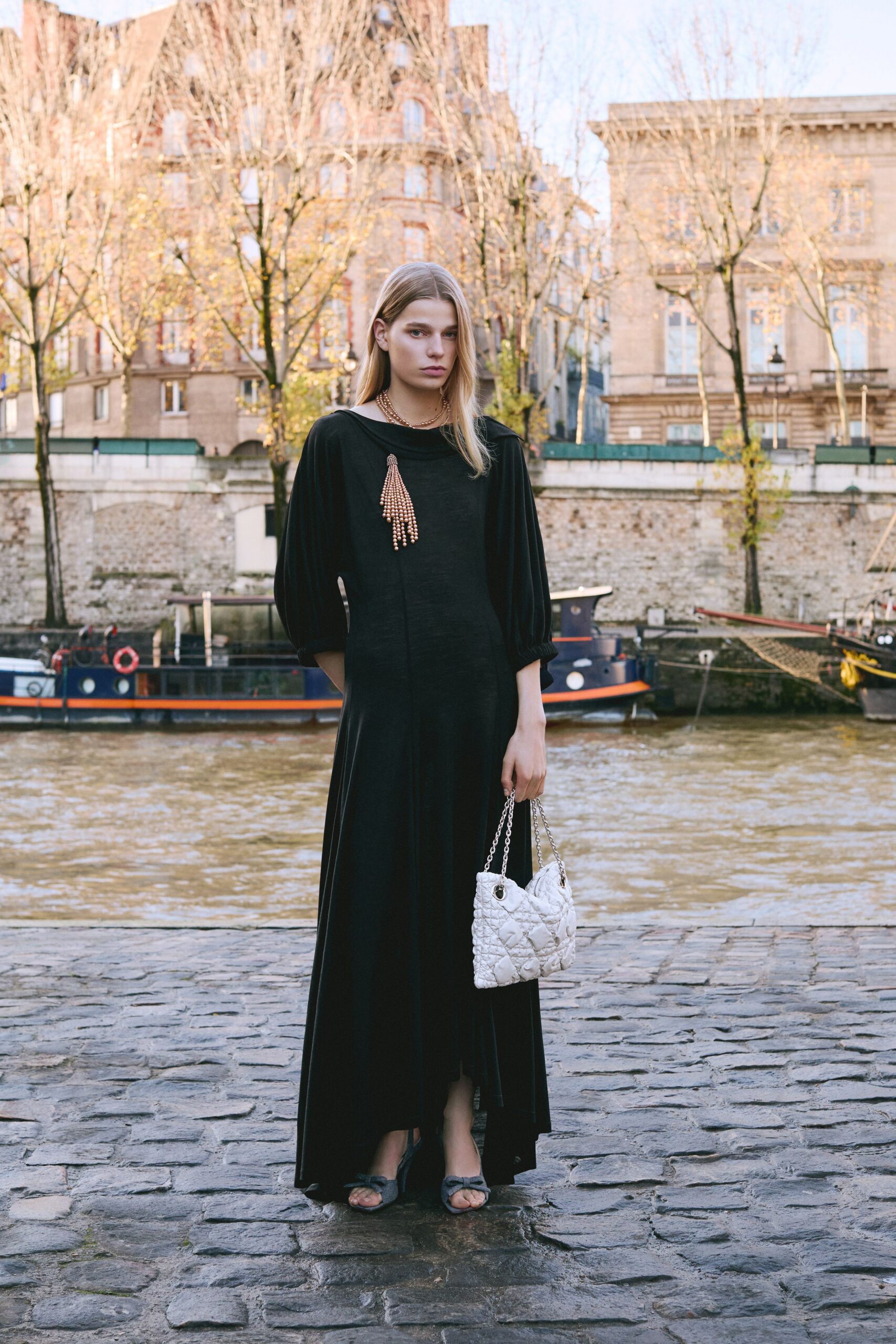 black silk fitted gown
