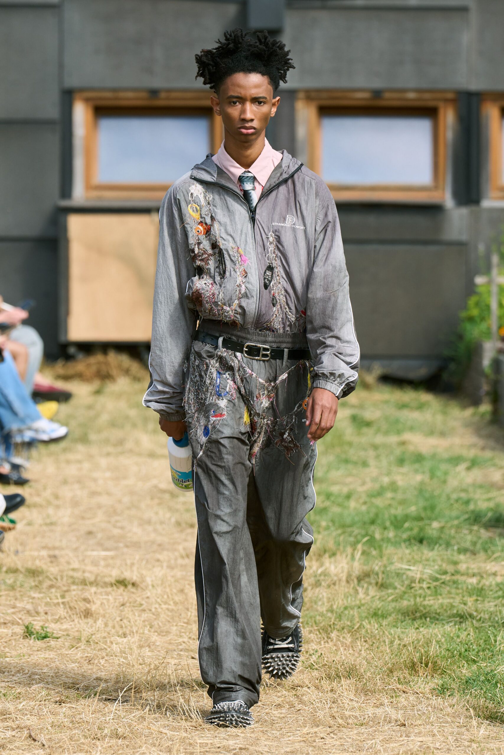 gray cotton relaxed embroidered pants