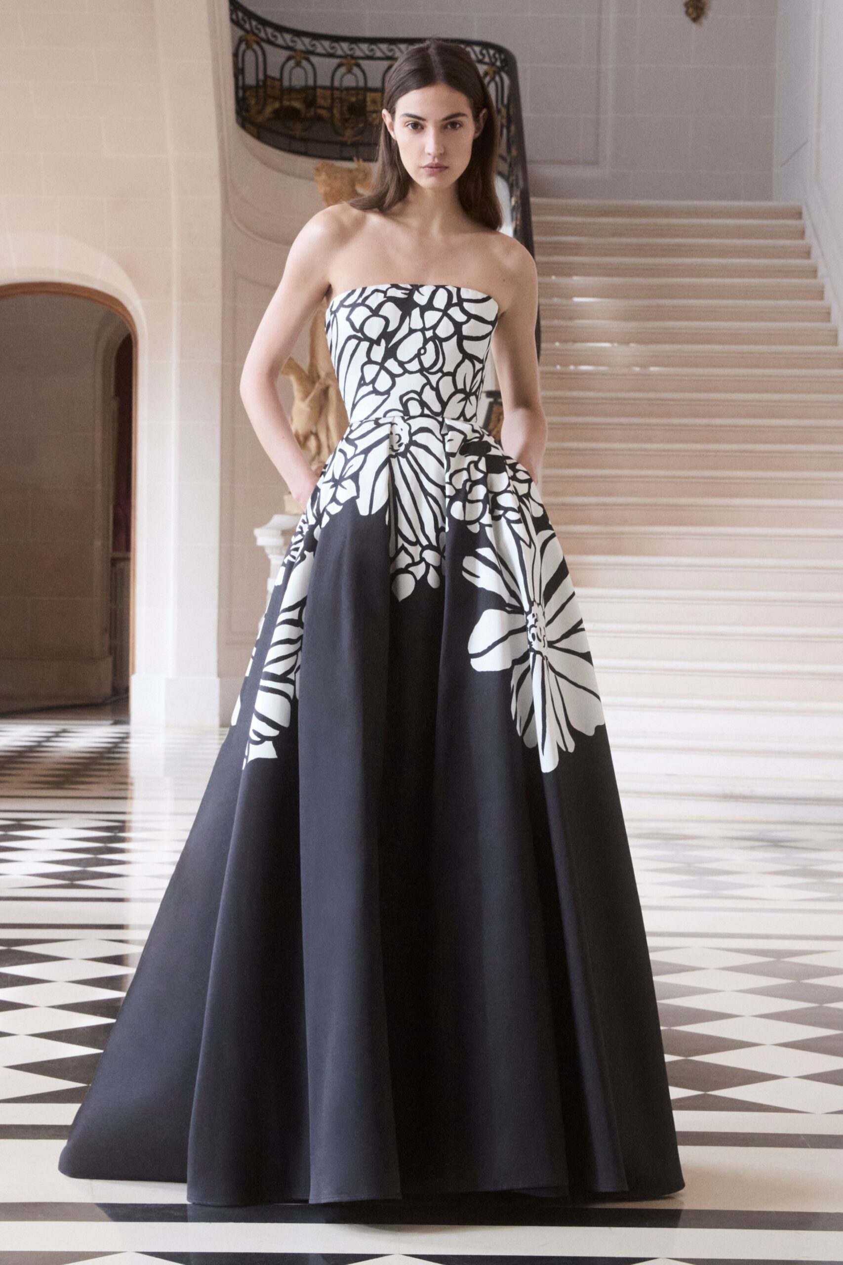 black and white floral gown