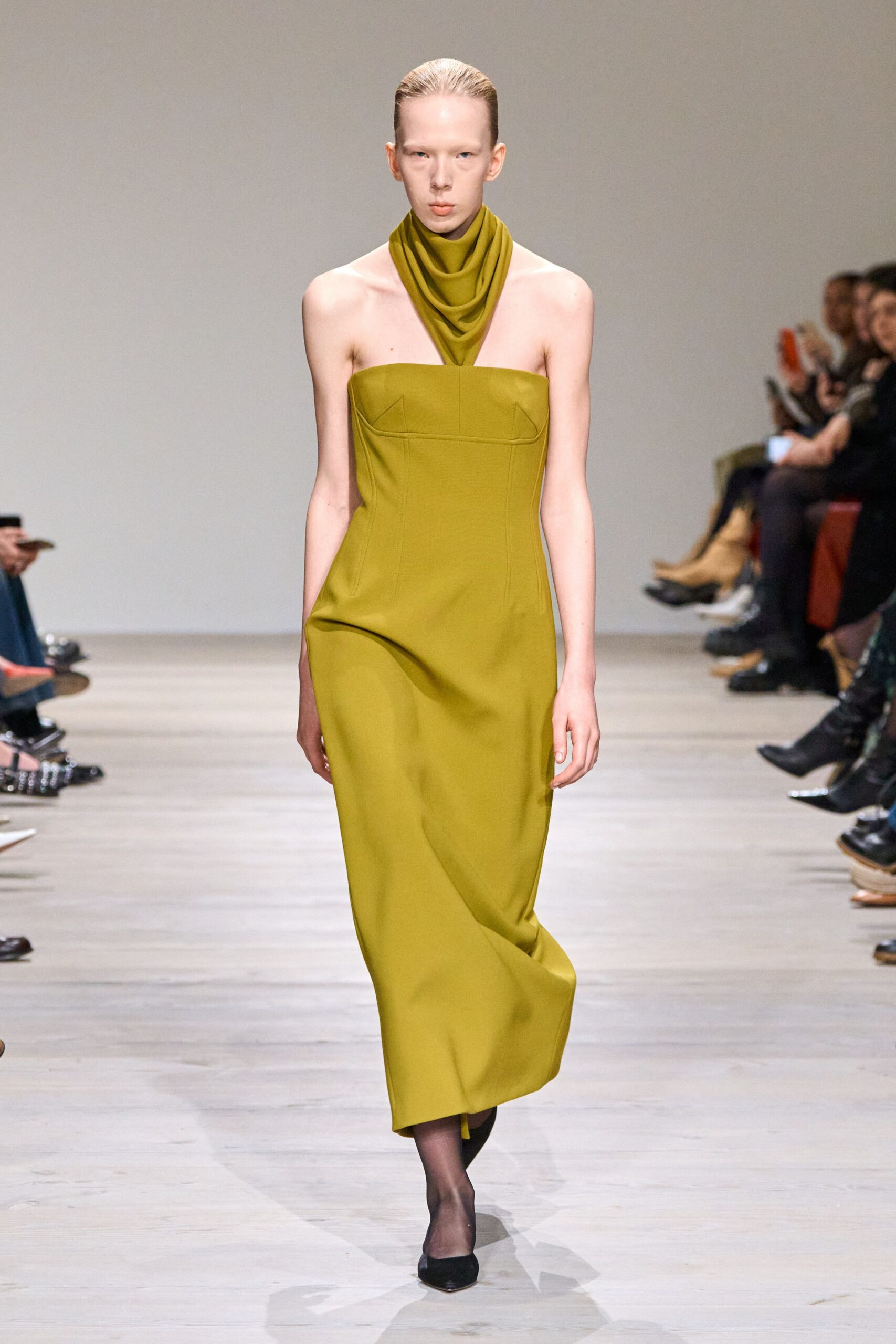 fitted green silk gown