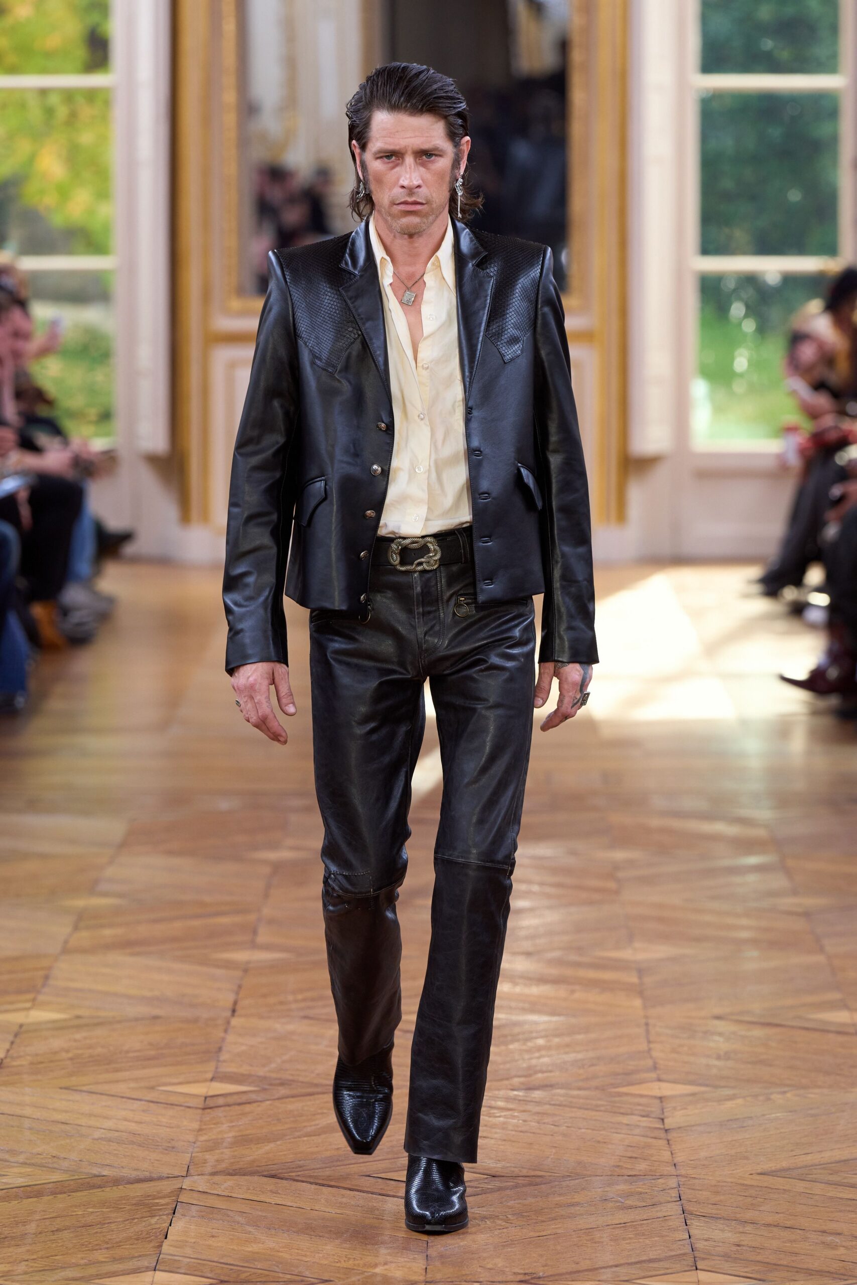 black leather jacket and pants
