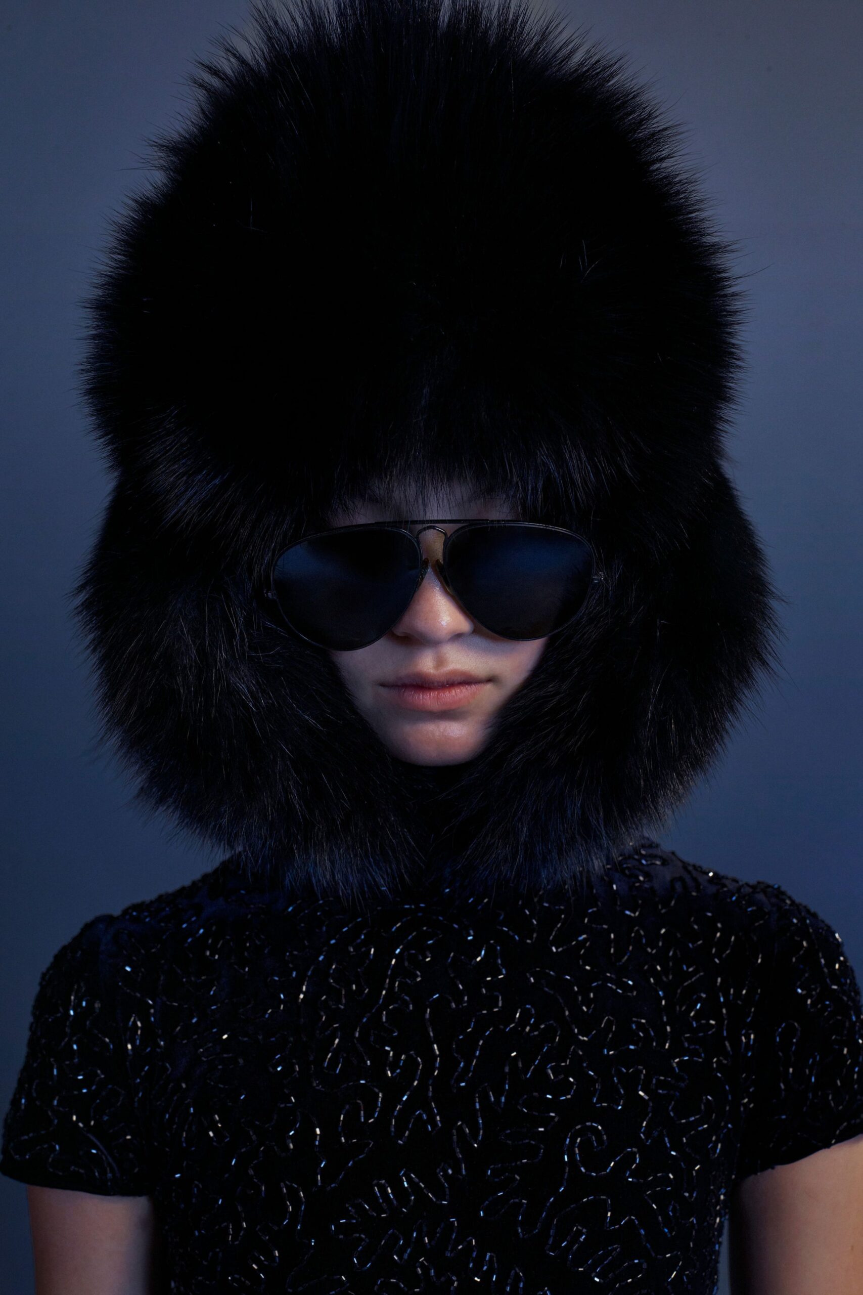 black fur structured hat