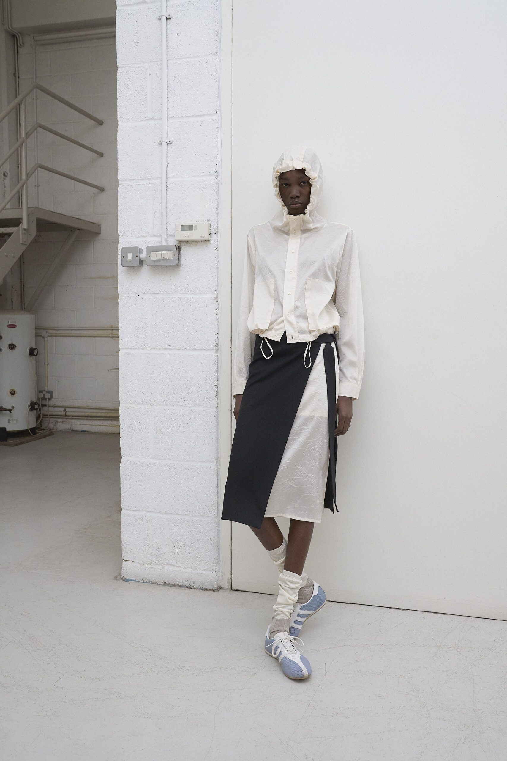 white cotton shirt with asymmetric skirt