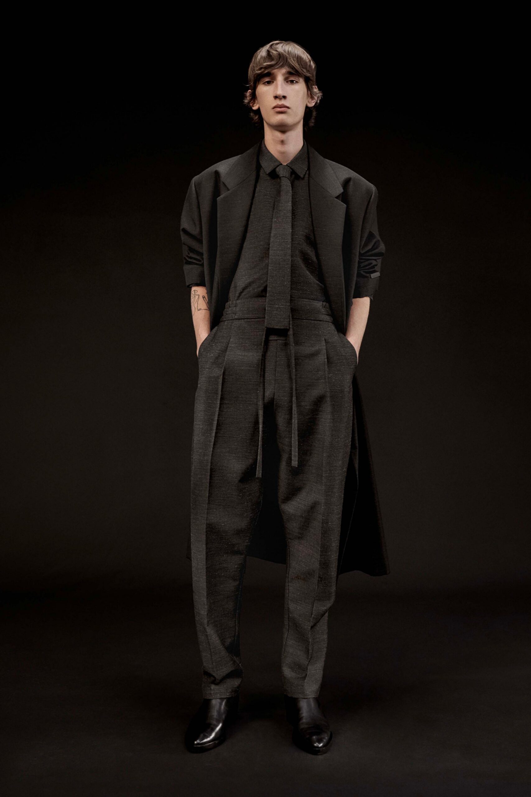 black wool tailored pleated pants