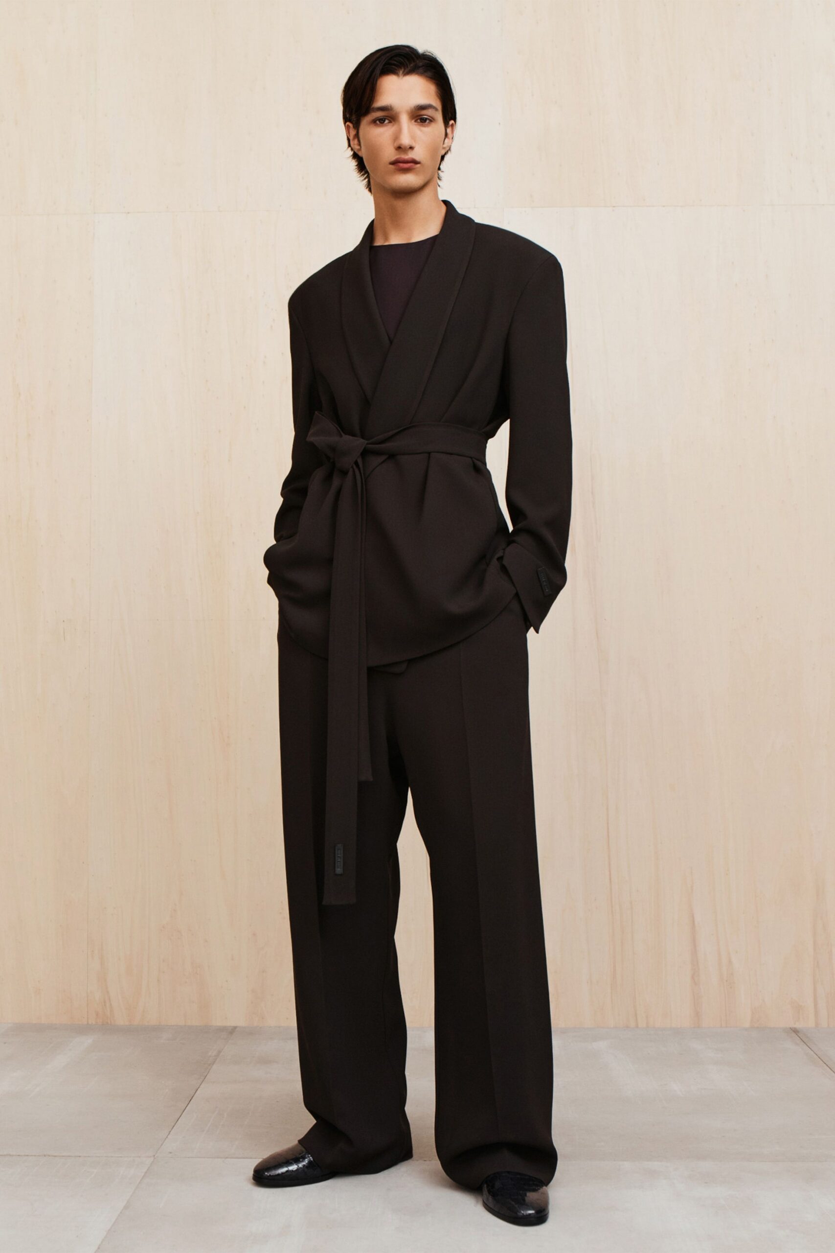 black relaxed blazer with wide-leg pants