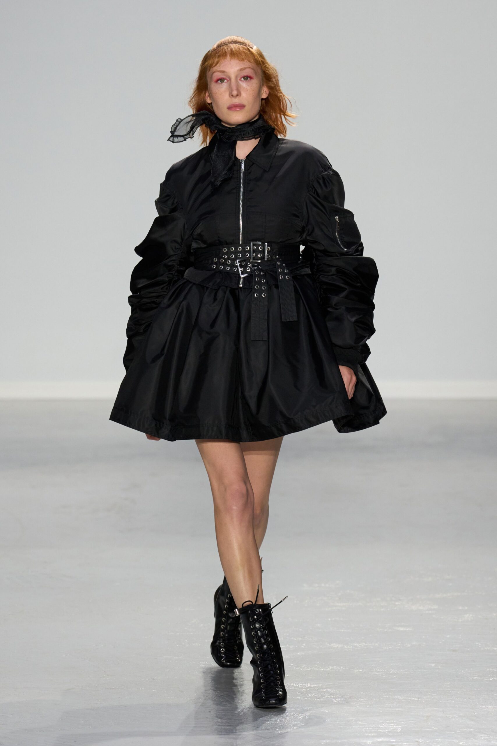 black belted mini dress with boots