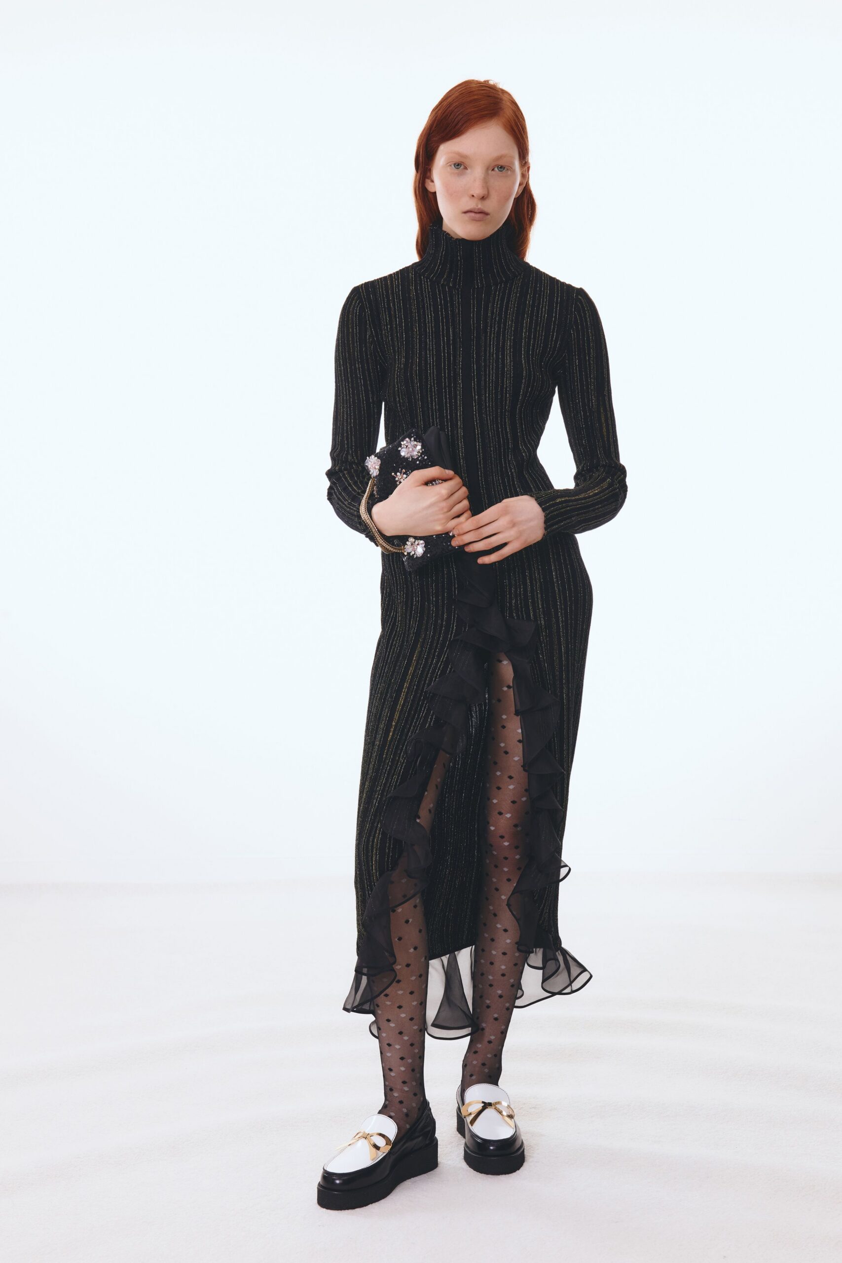 black silk fitted midi dress
