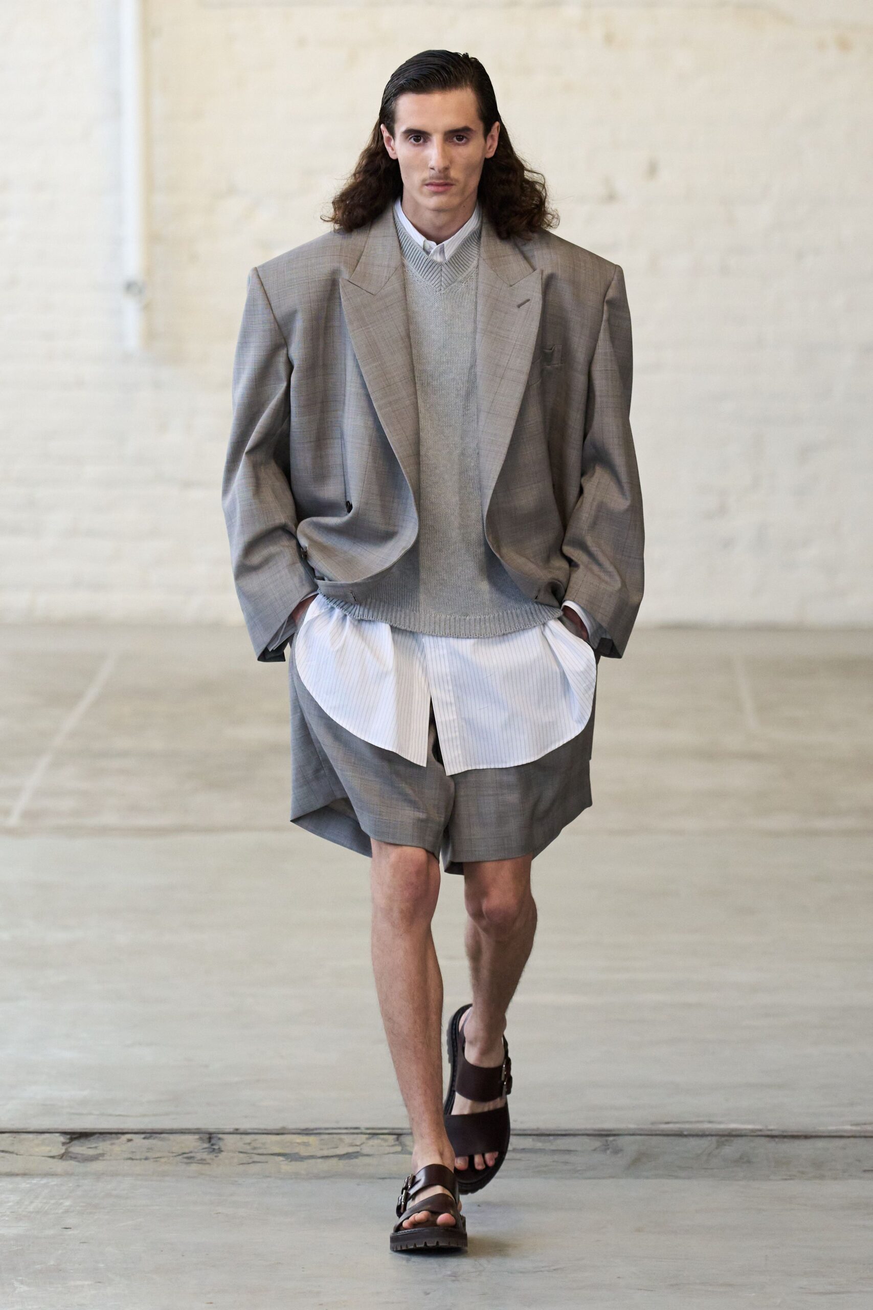 gray oversized blazer with shorts