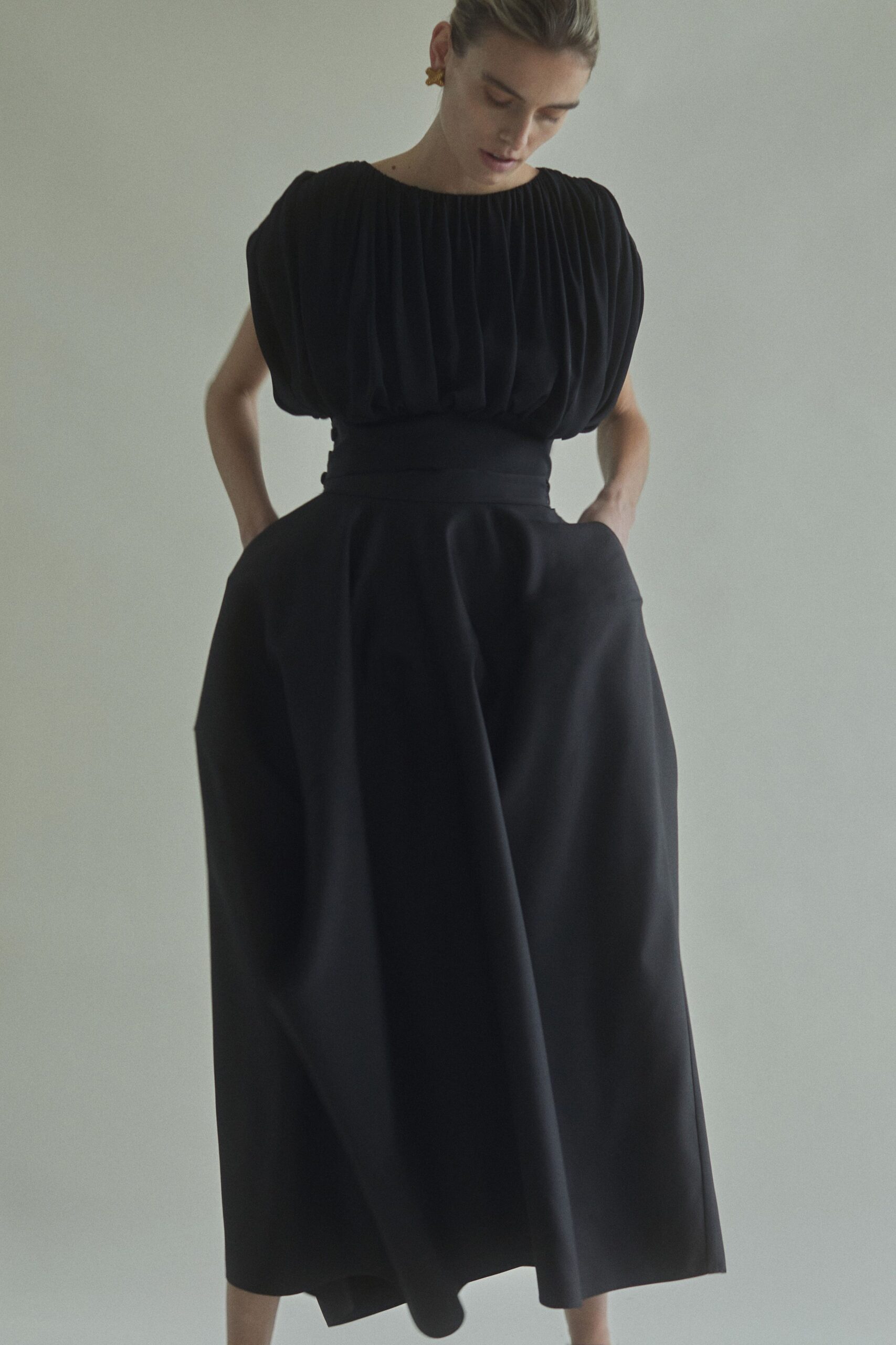 black pleated maxi dress