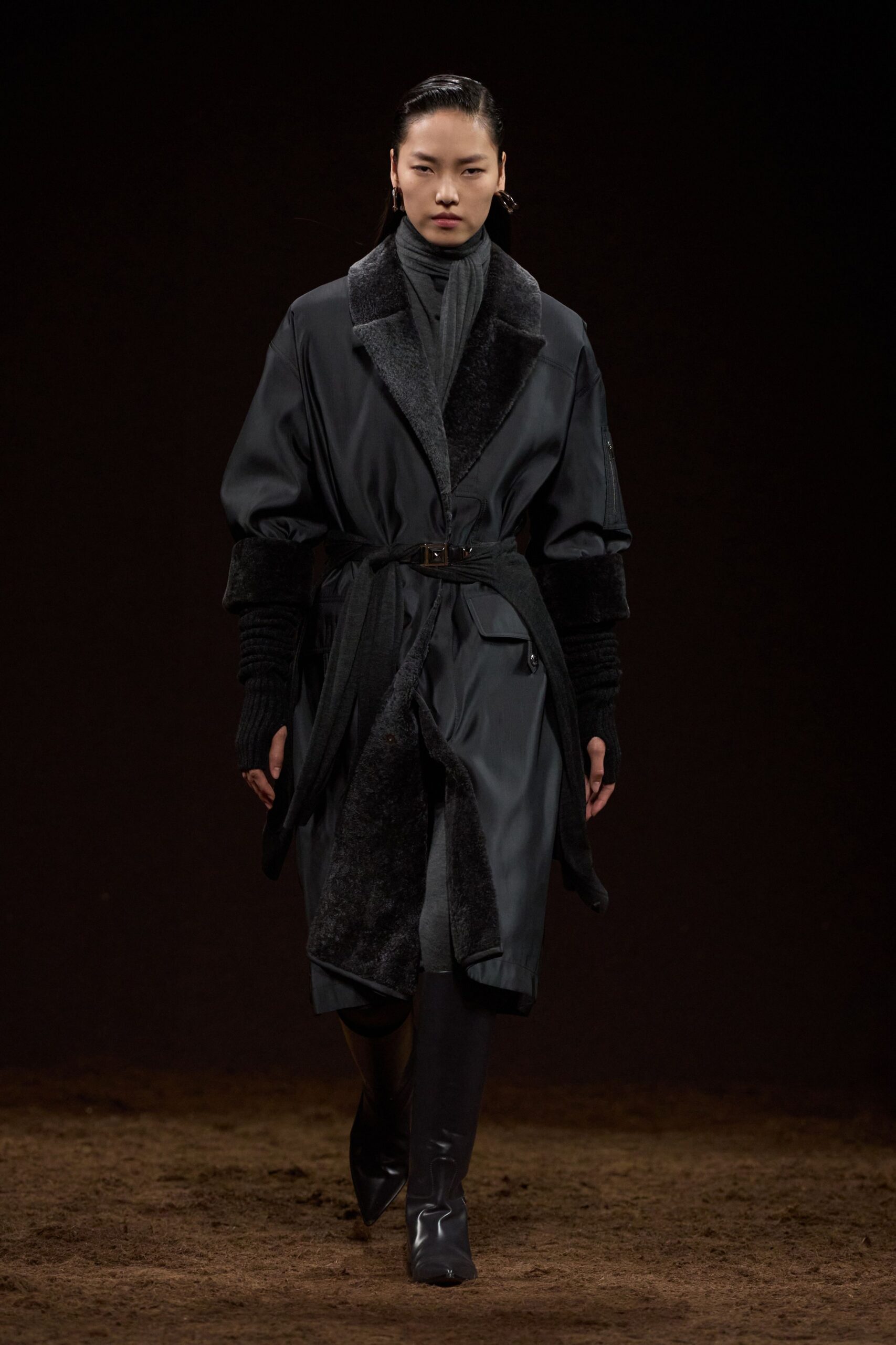 black relaxed coat with gray top