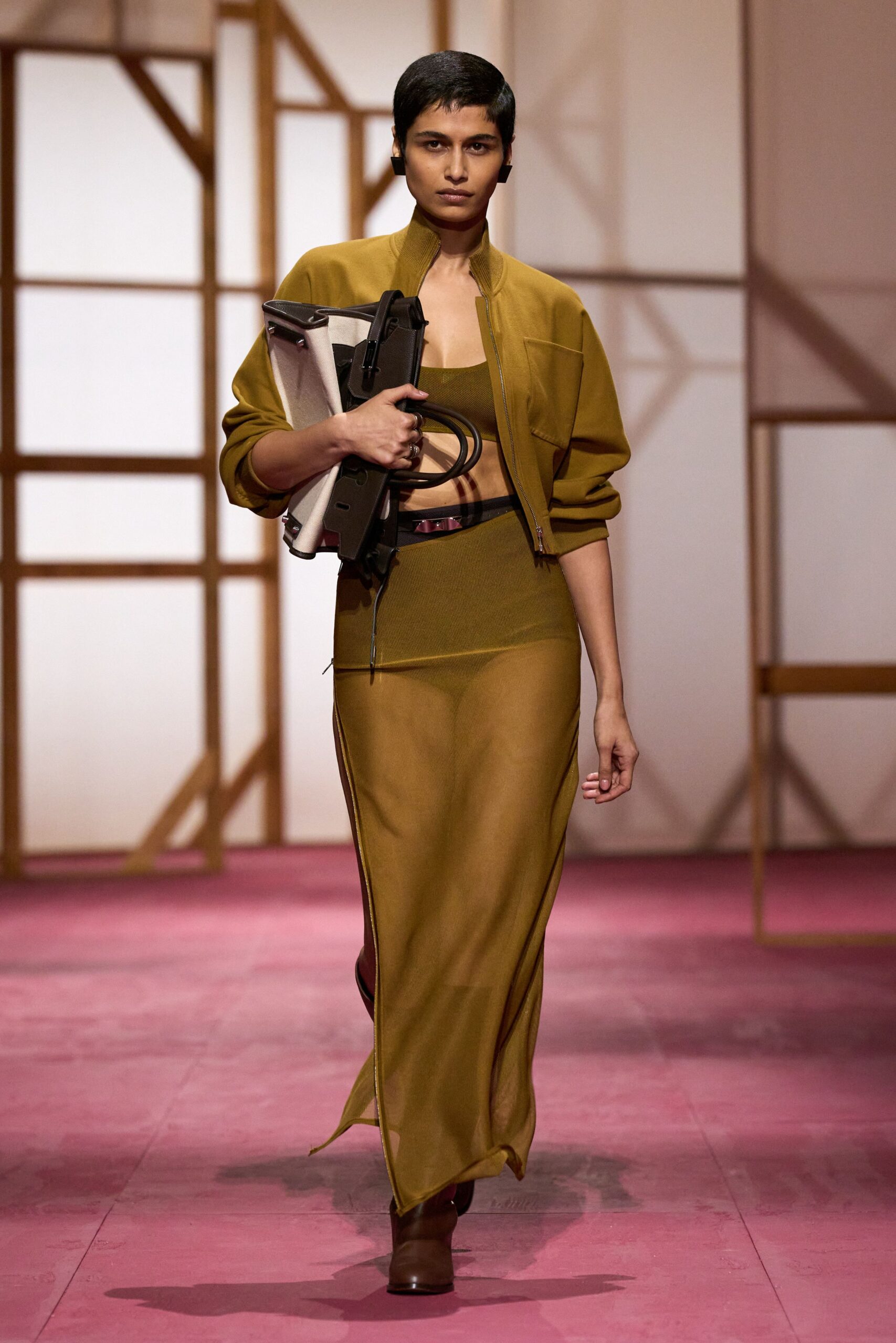 green silk sleeveless high-neck fitted sheer flowing dress