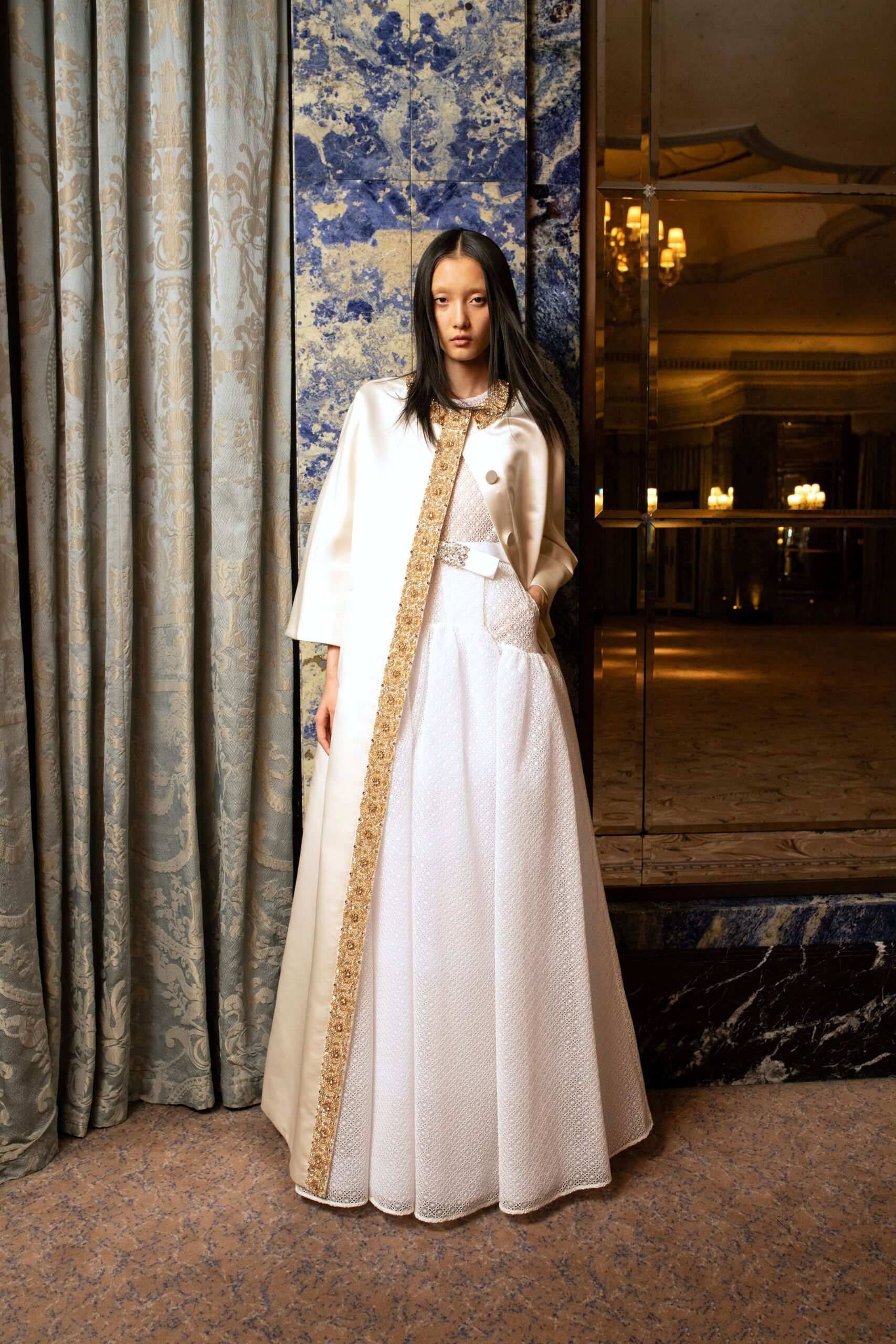 white silk cape and gown