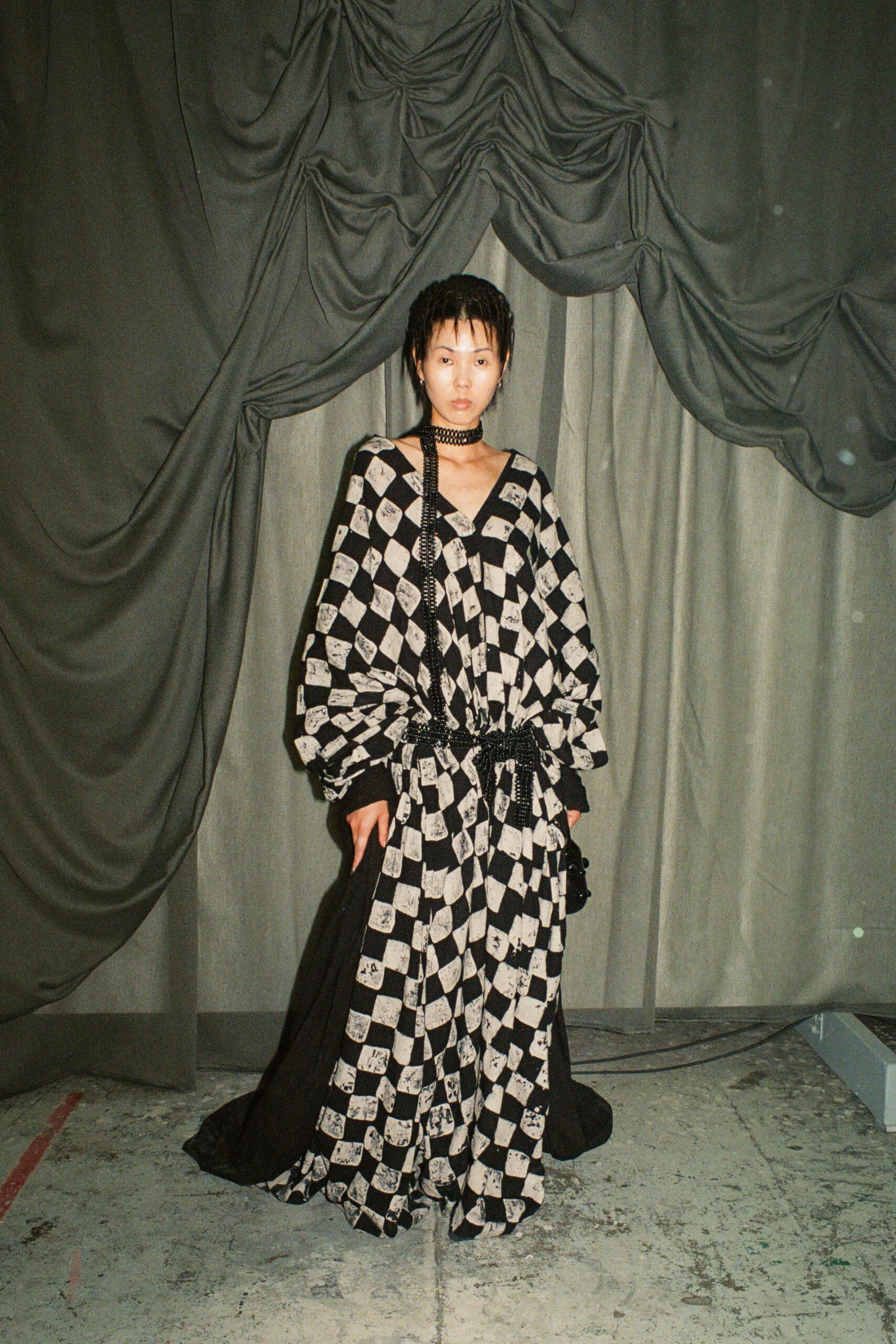 black and white checked maxi dress