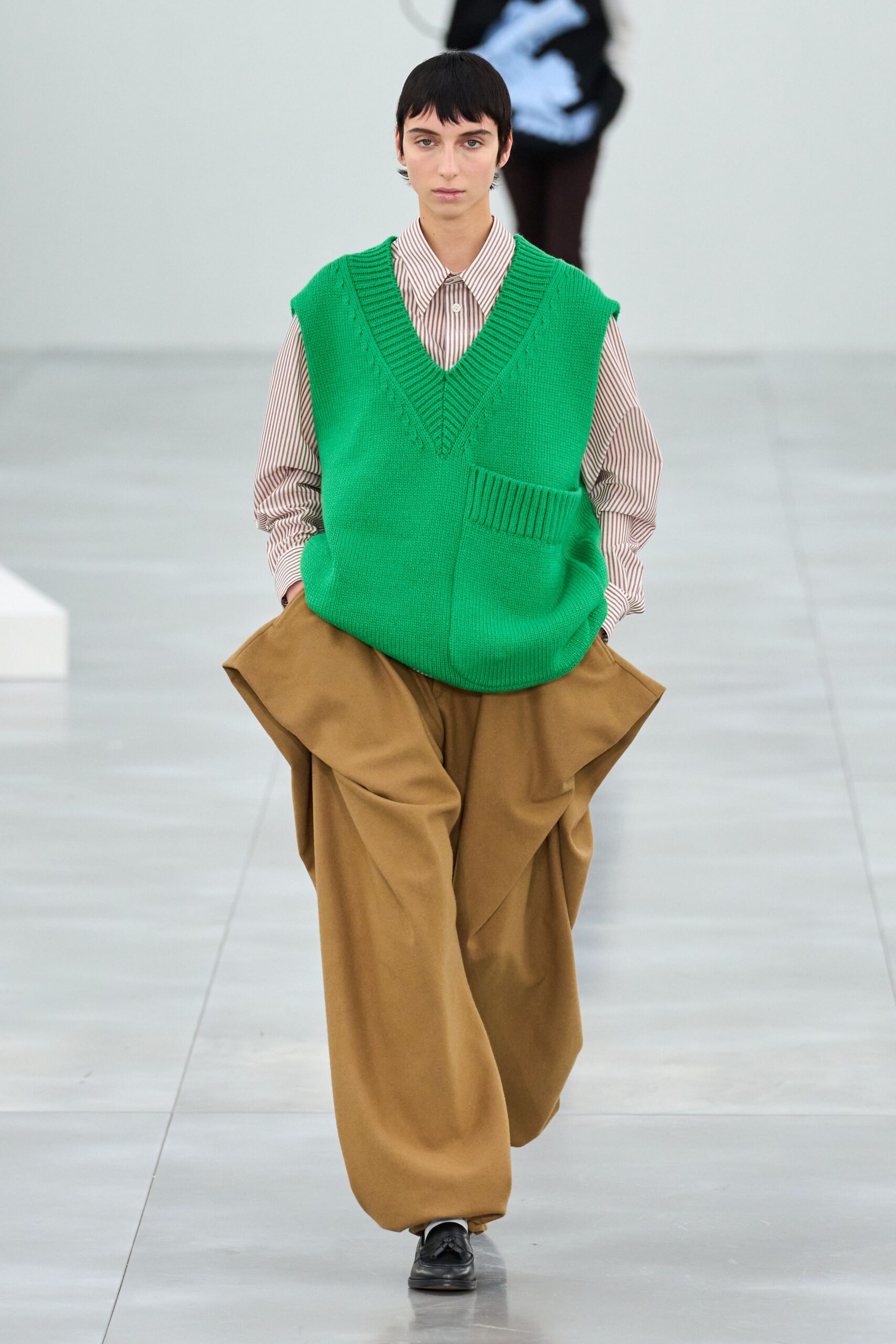 green cotton sleeveless v-neck relaxed sweater