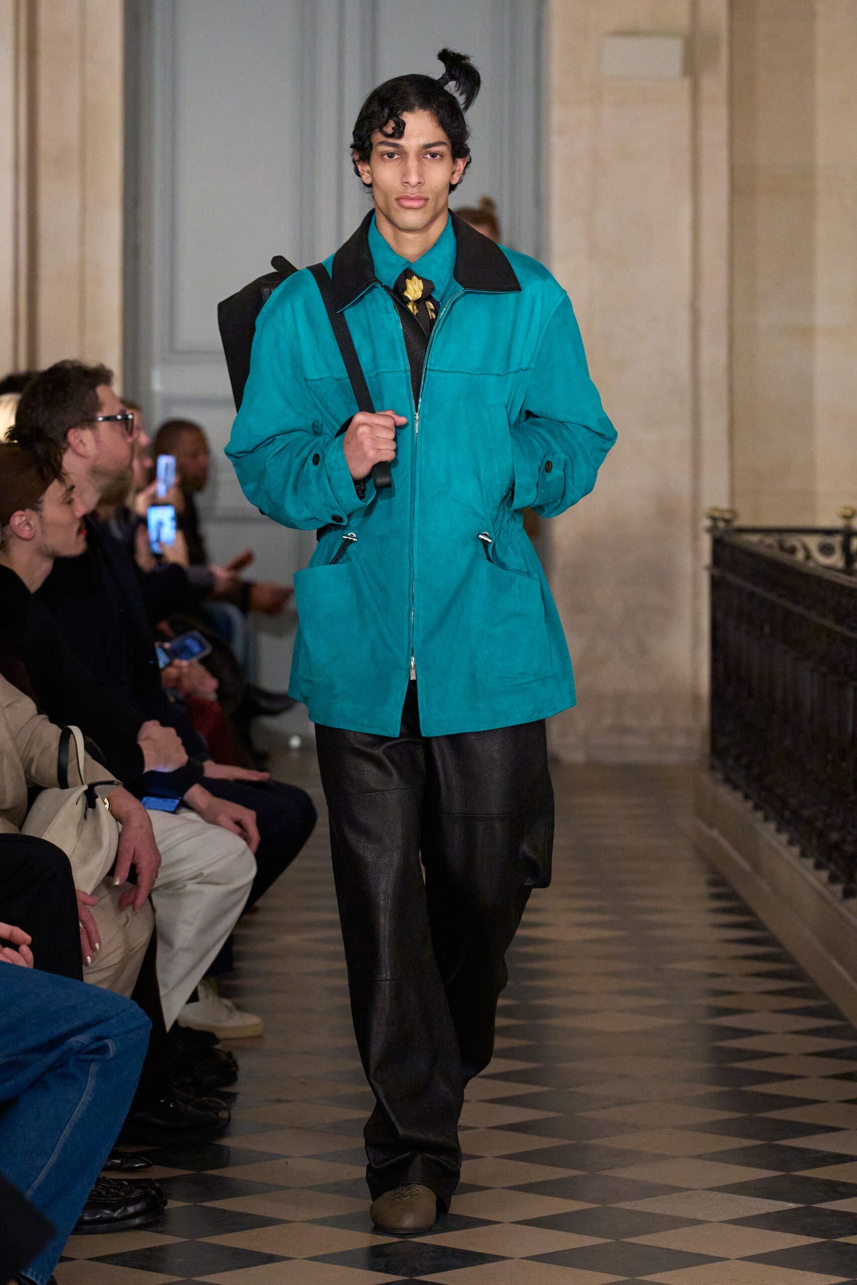 teal suede long-sleeve collared relaxed jacket