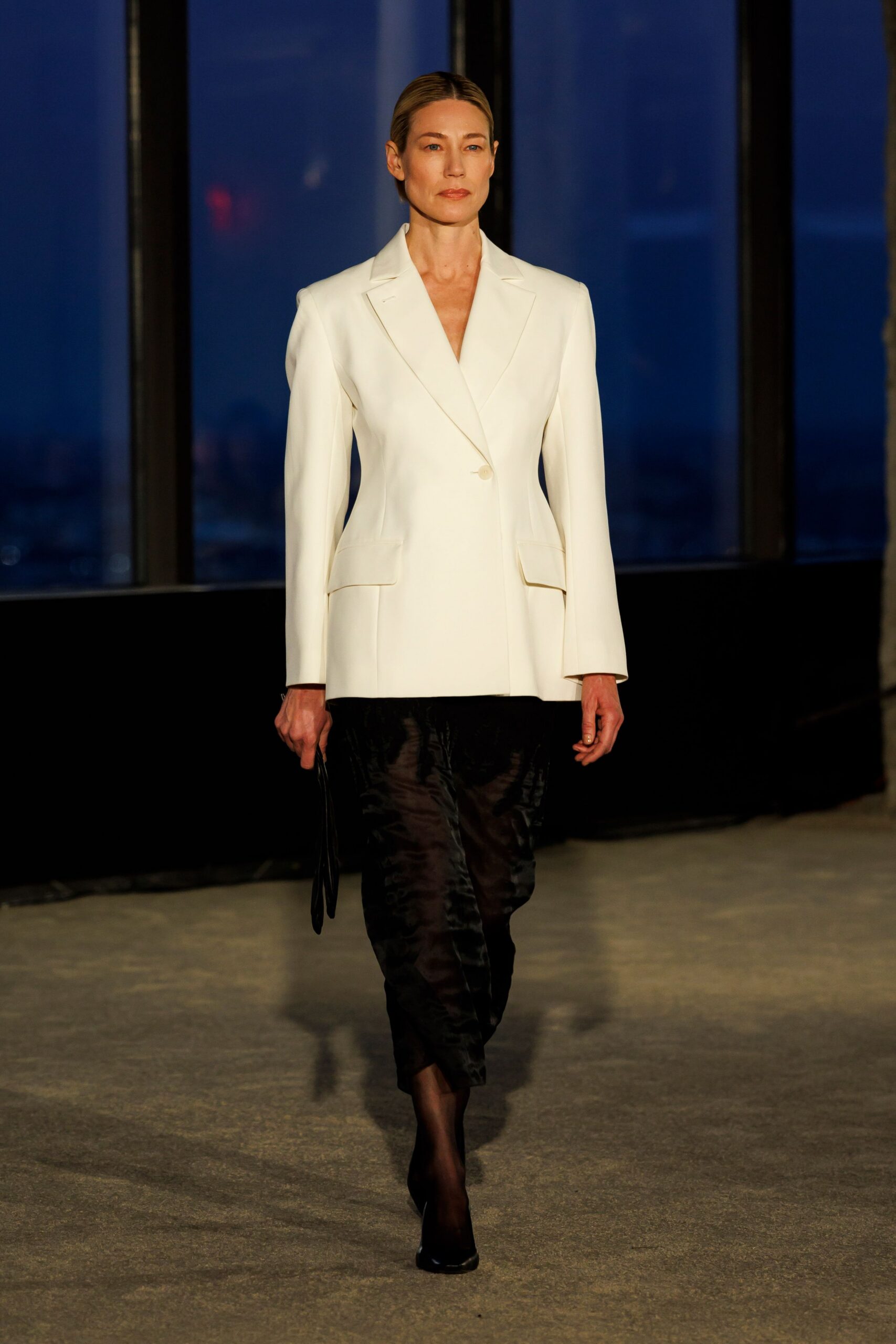 white cotton long-sleeve collared structured blazer