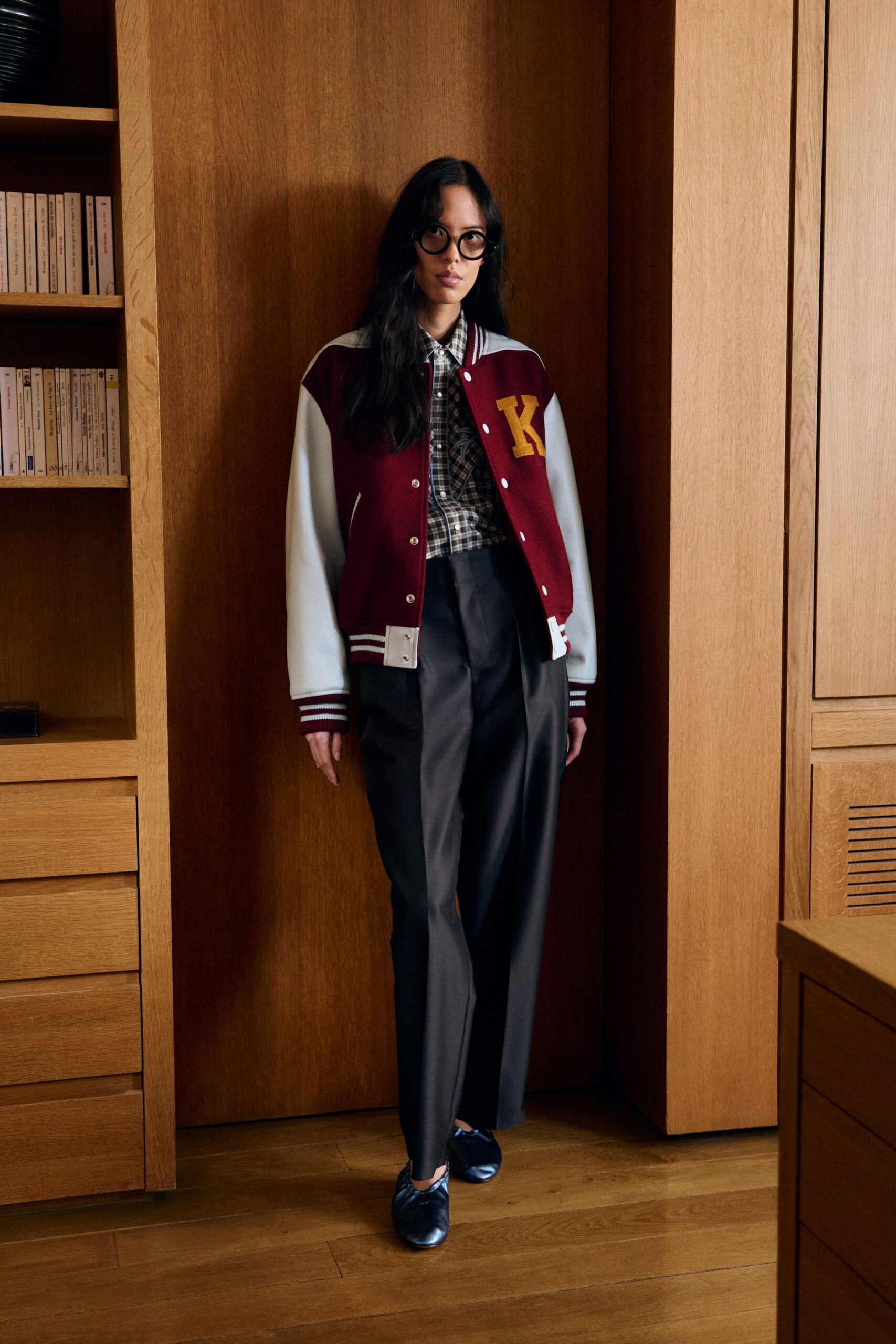 red cotton long-sleeve collared relaxed buttoned jacket