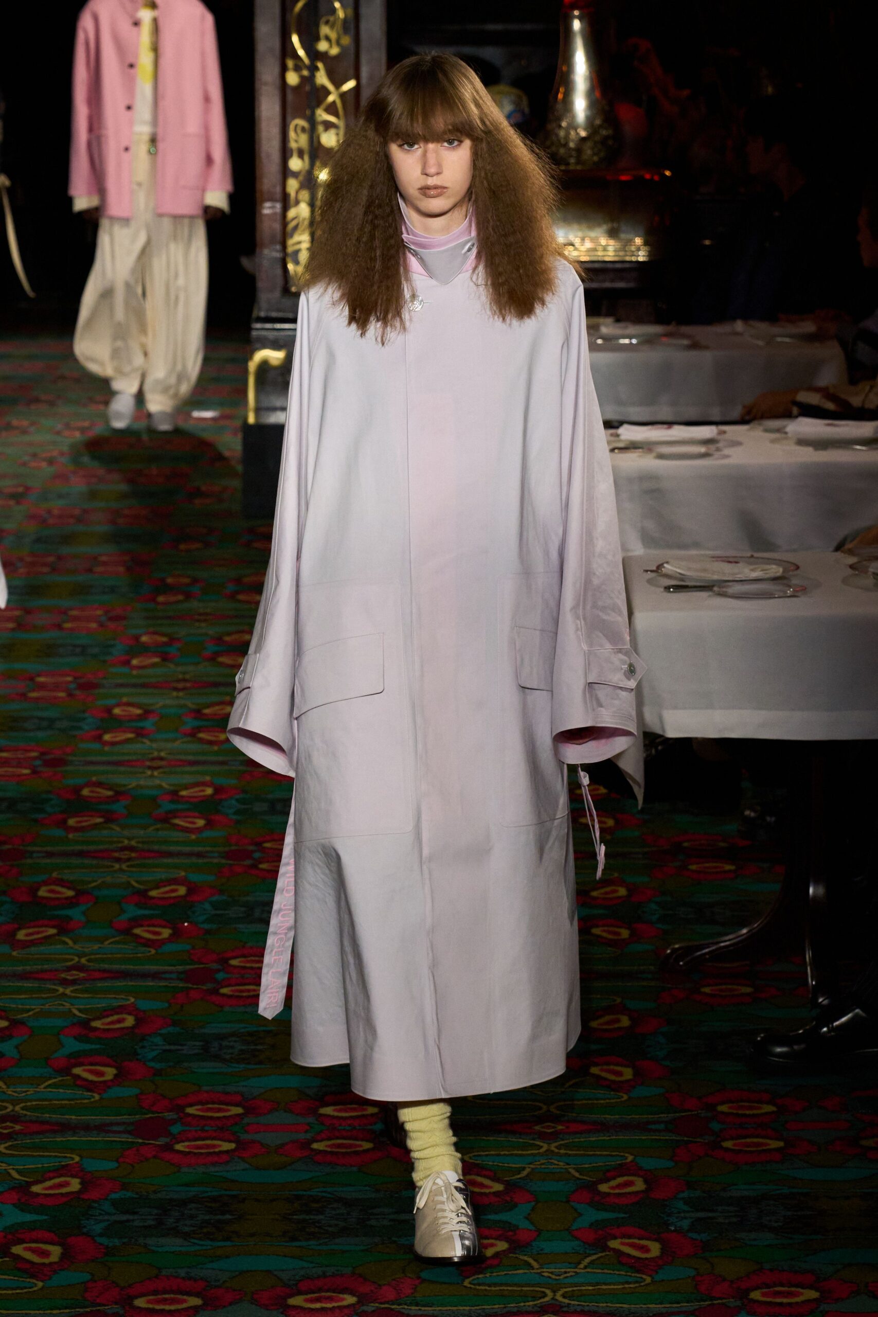 lavender cotton long-sleeve collared oversized pockets midi coat