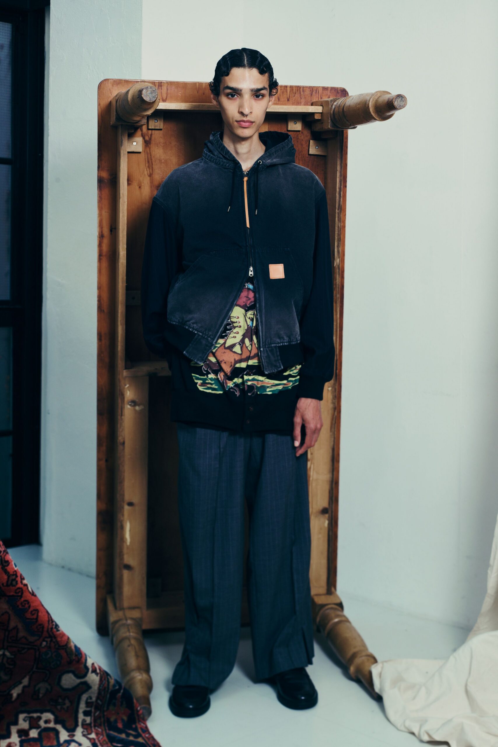 black relaxed jacket with multi t-shirt