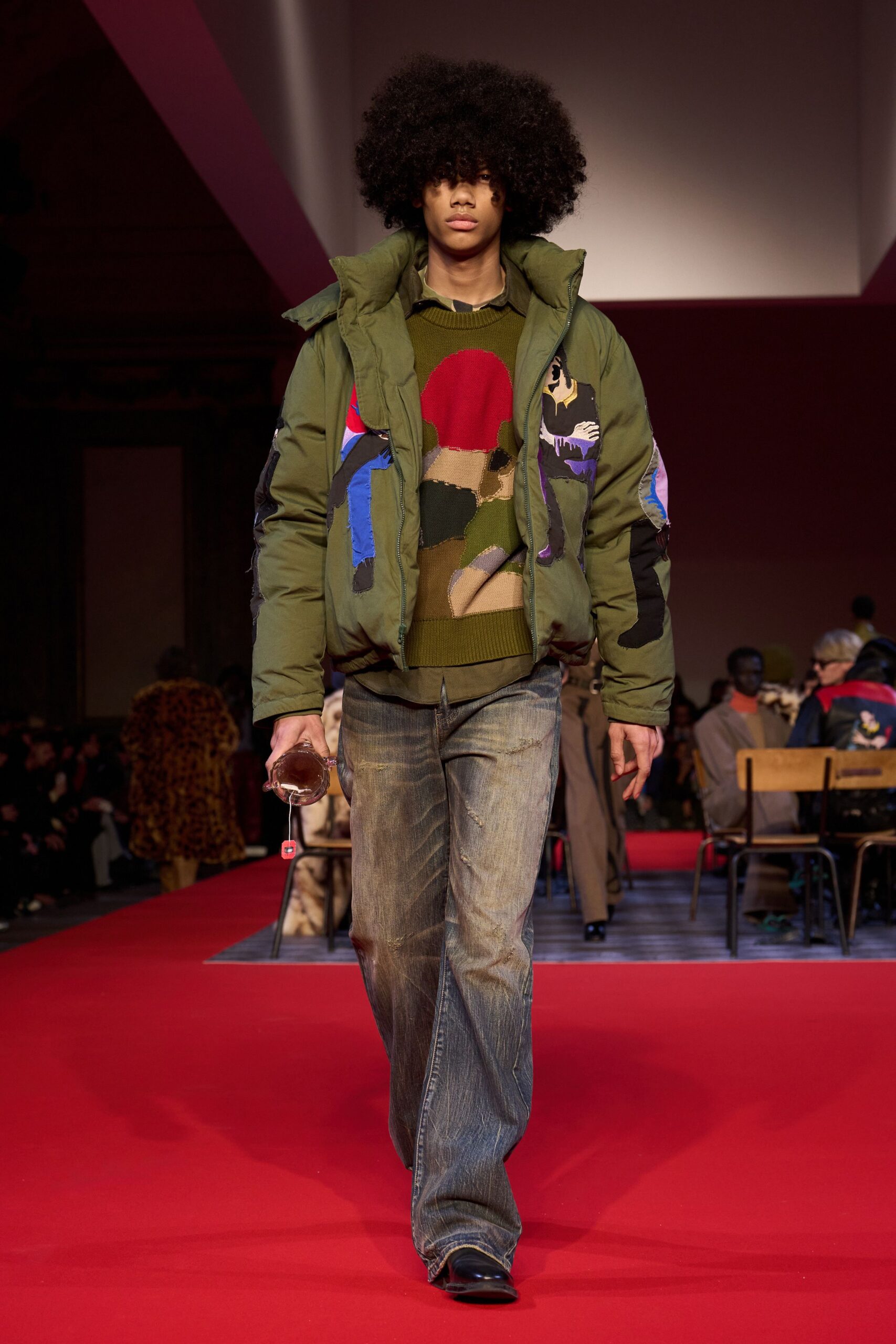 green cotton long-sleeve collared relaxed embroidered jacket