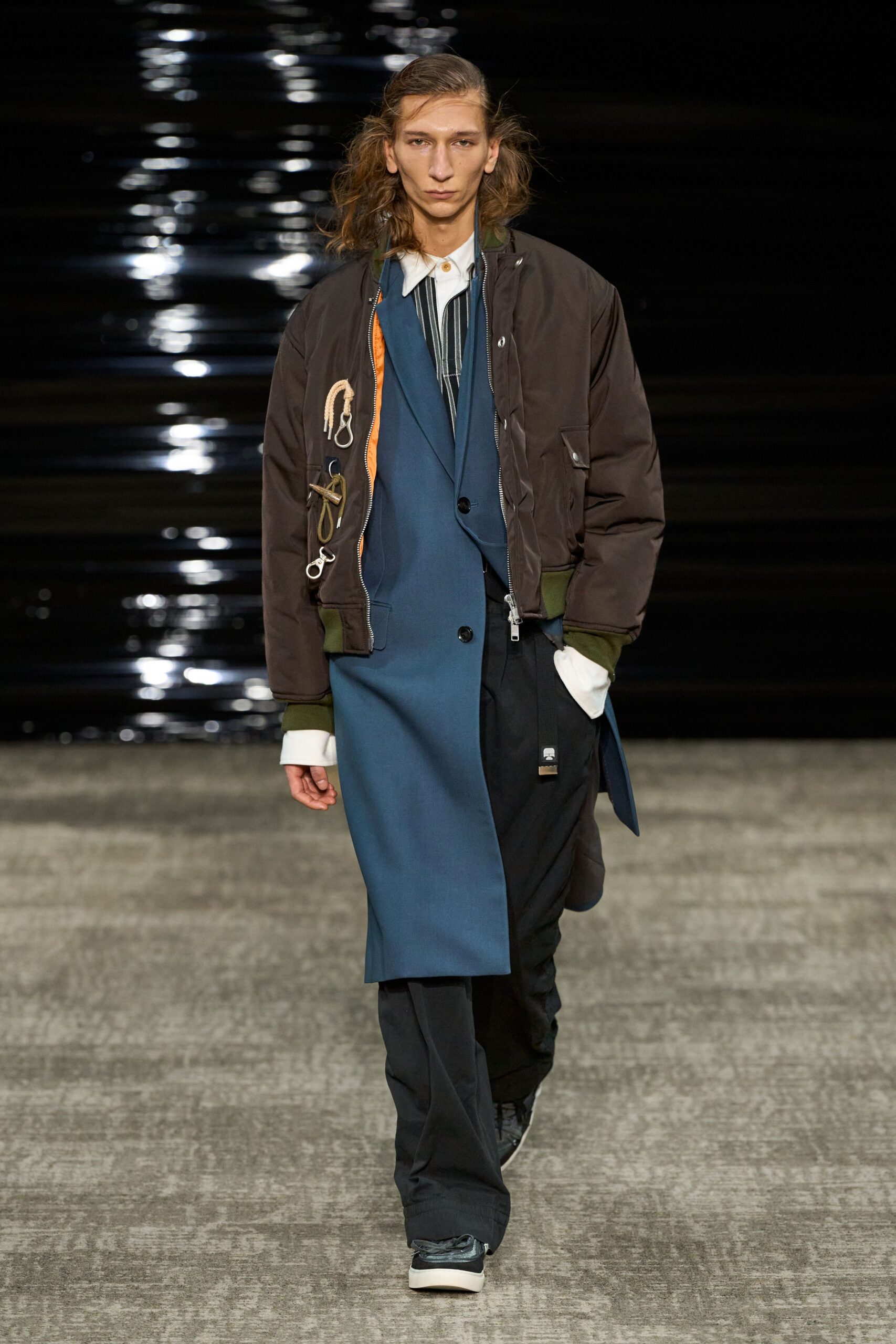 brown leather jacket blue blazer