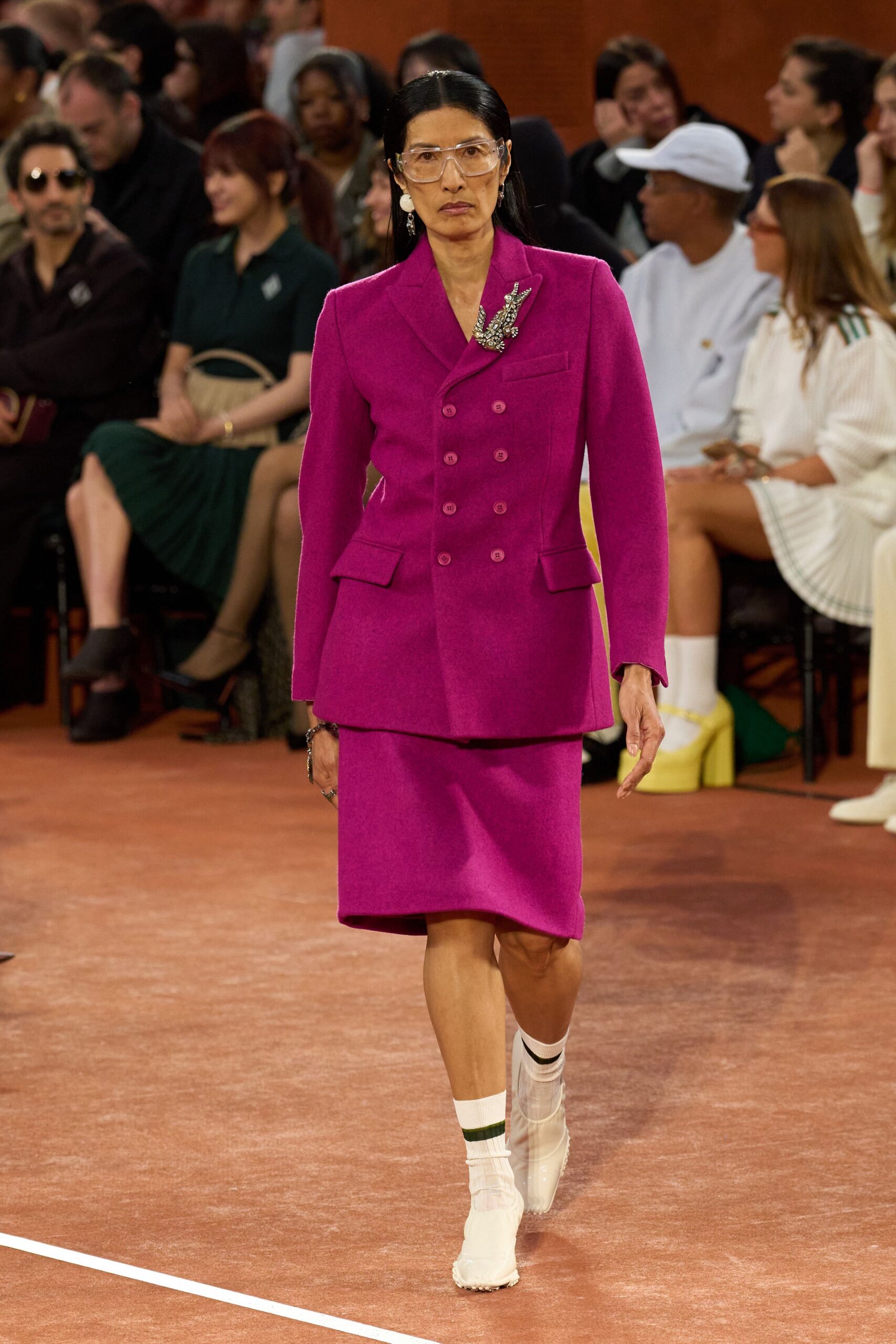 pink wool long-sleeve collared tailored buttoned pencil suit