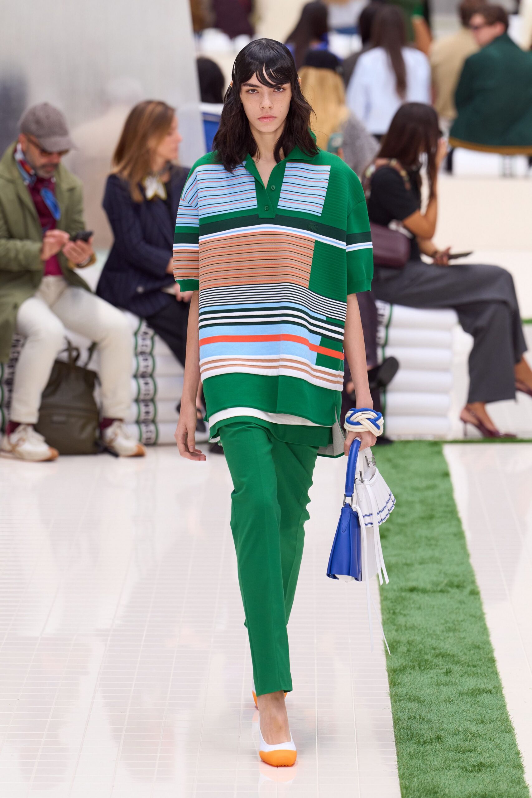 green striped top with fitted pants