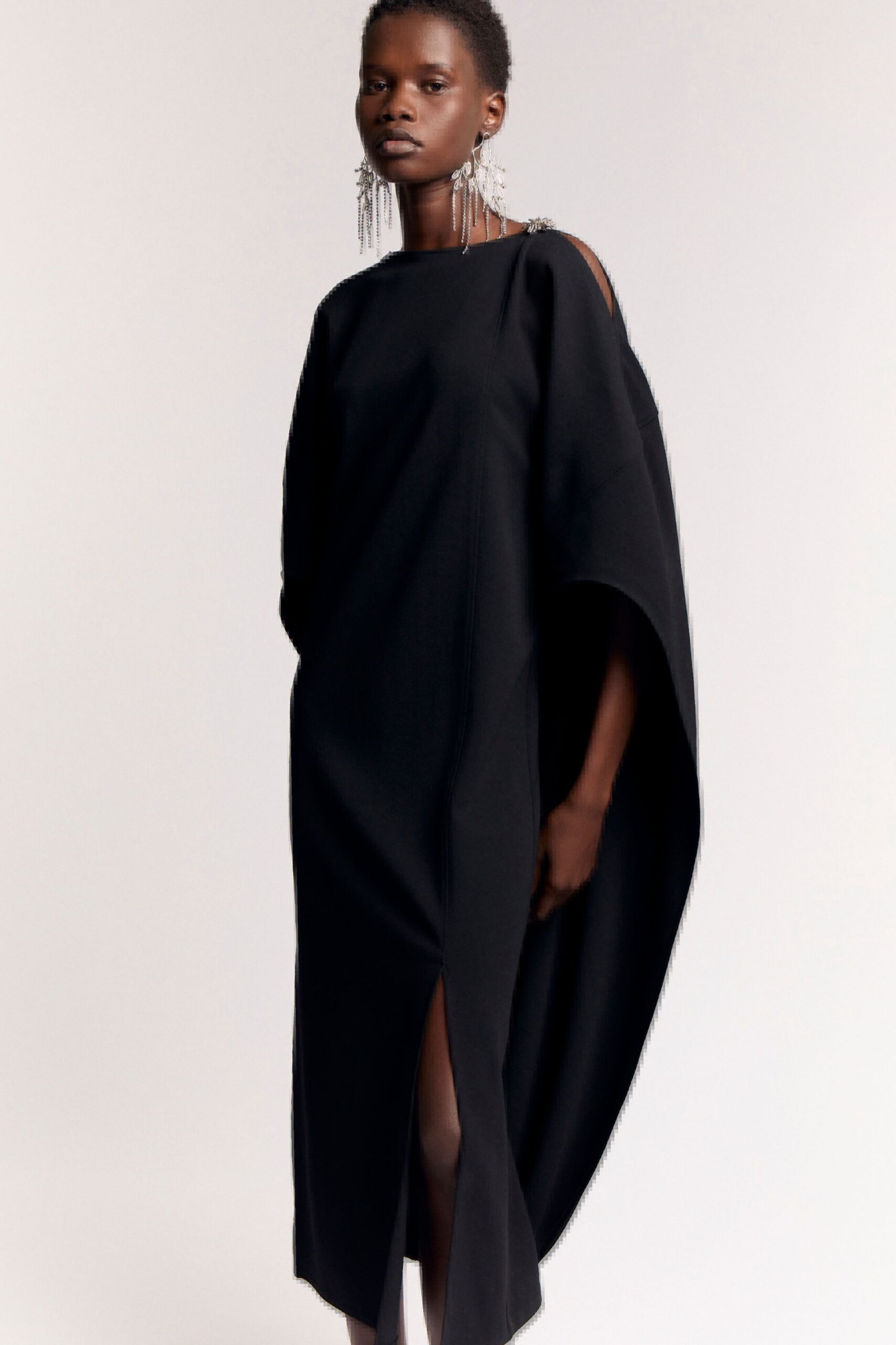 black relaxed off-shoulder dress