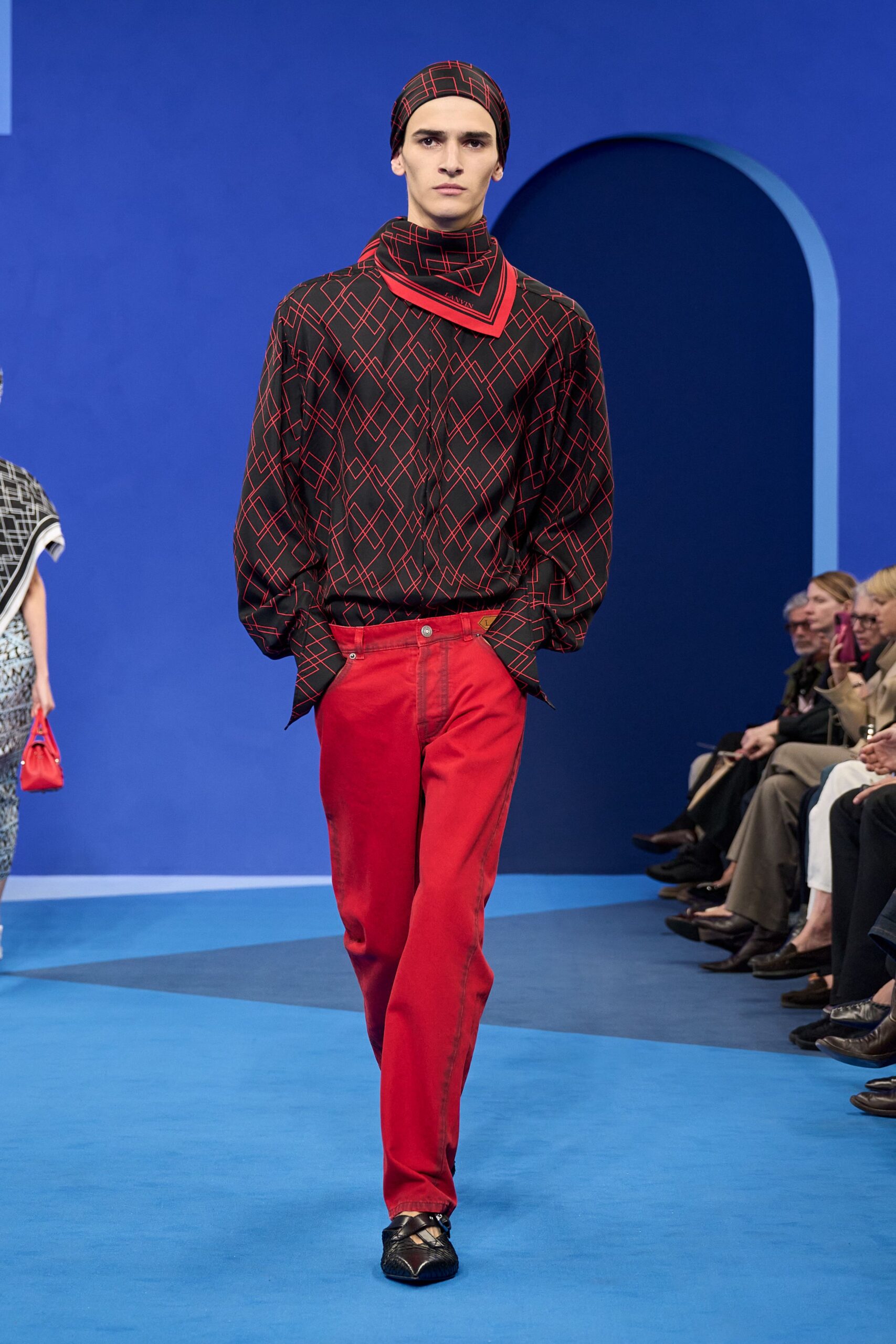 red slim straight-leg pants