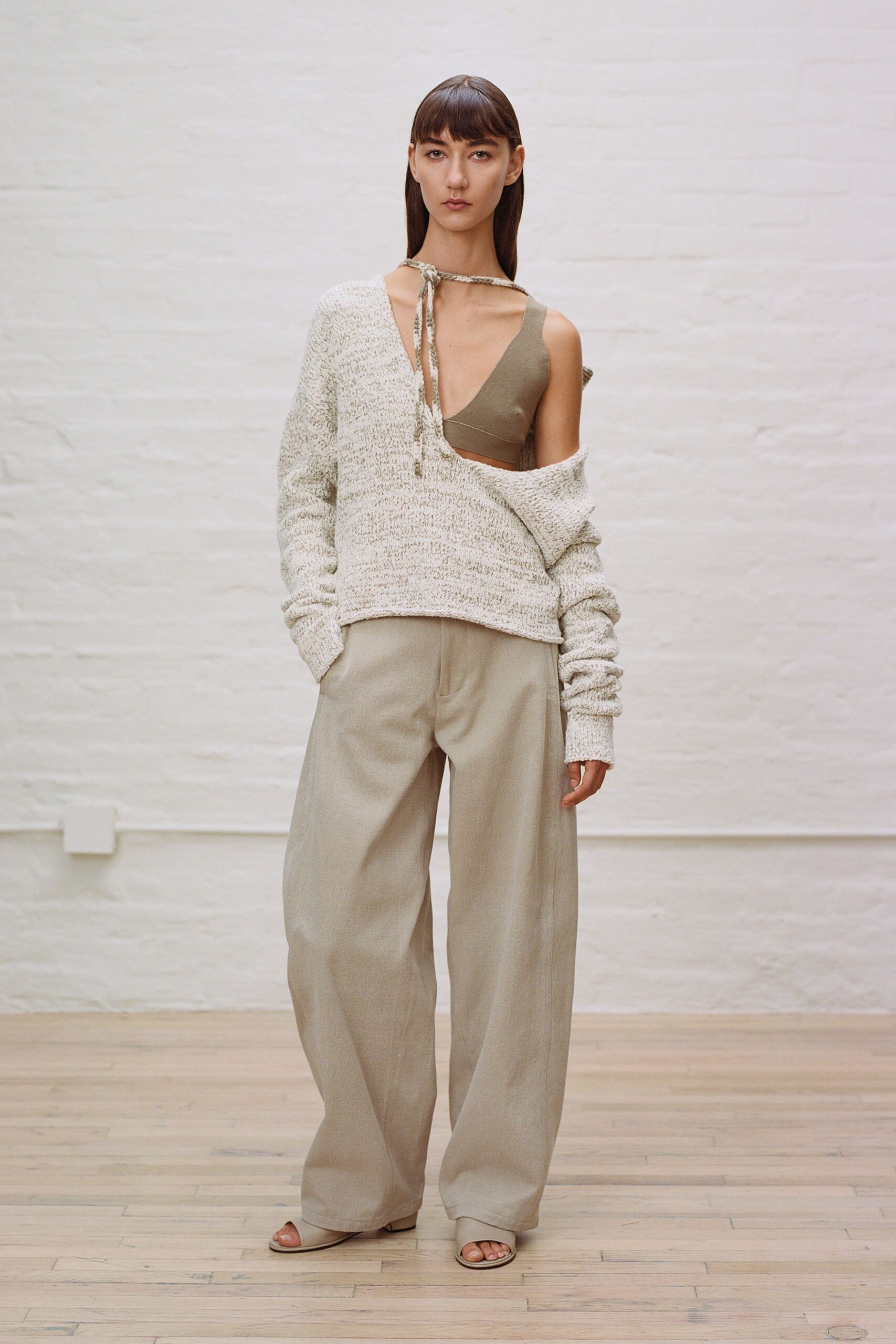 beige relaxed sweater and pants