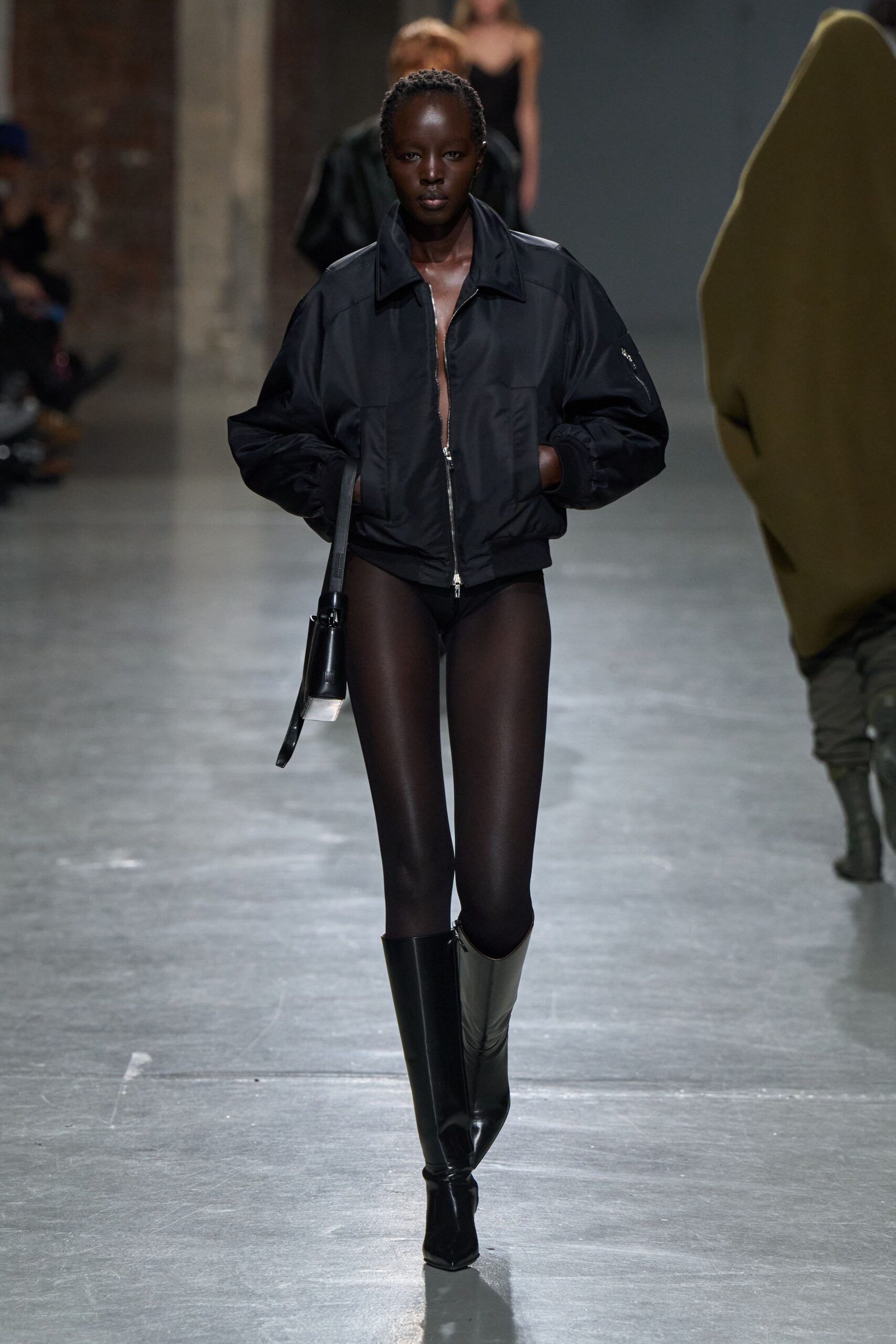 black fitted jacket with bodysuit