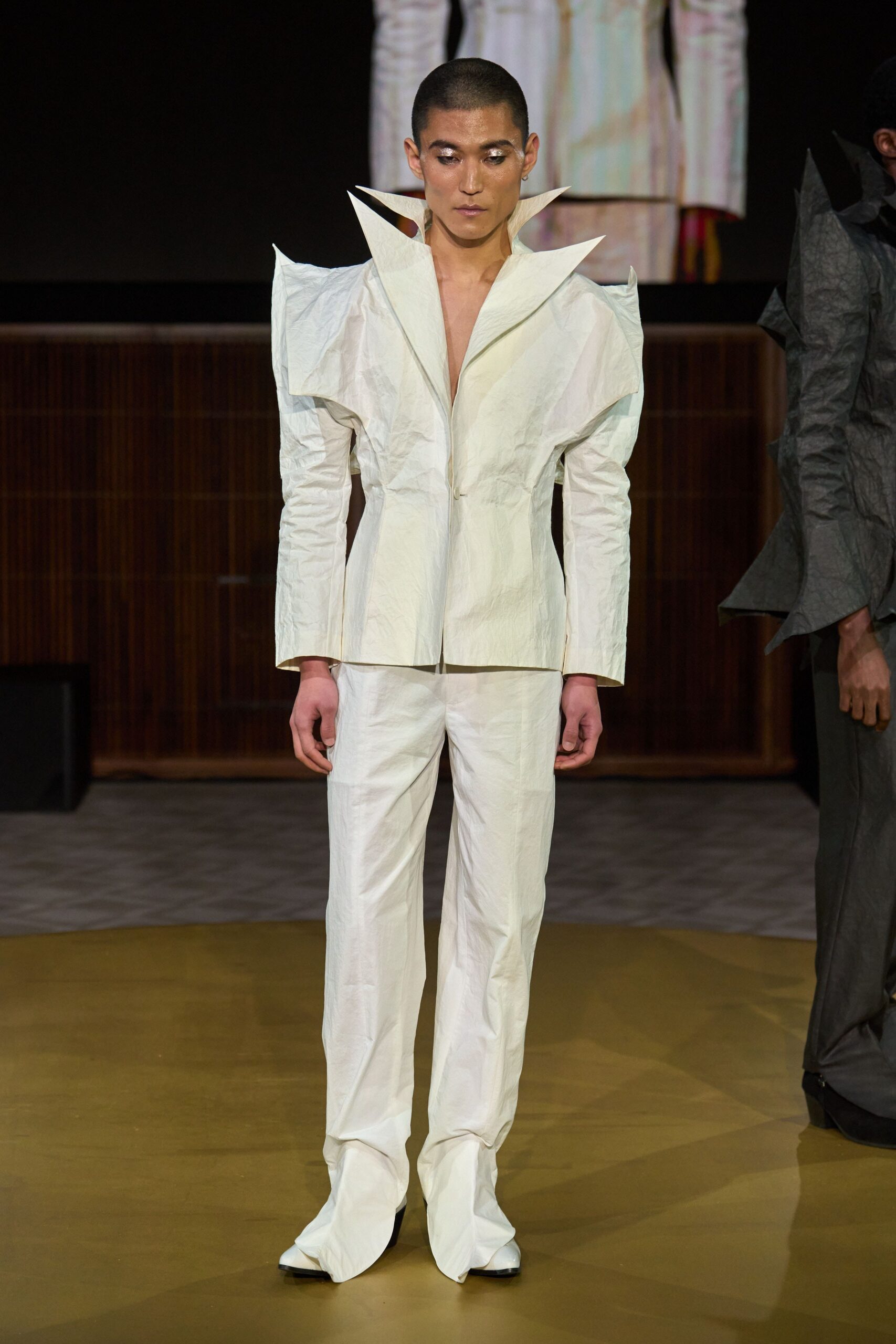 white cotton structured straight-leg pants