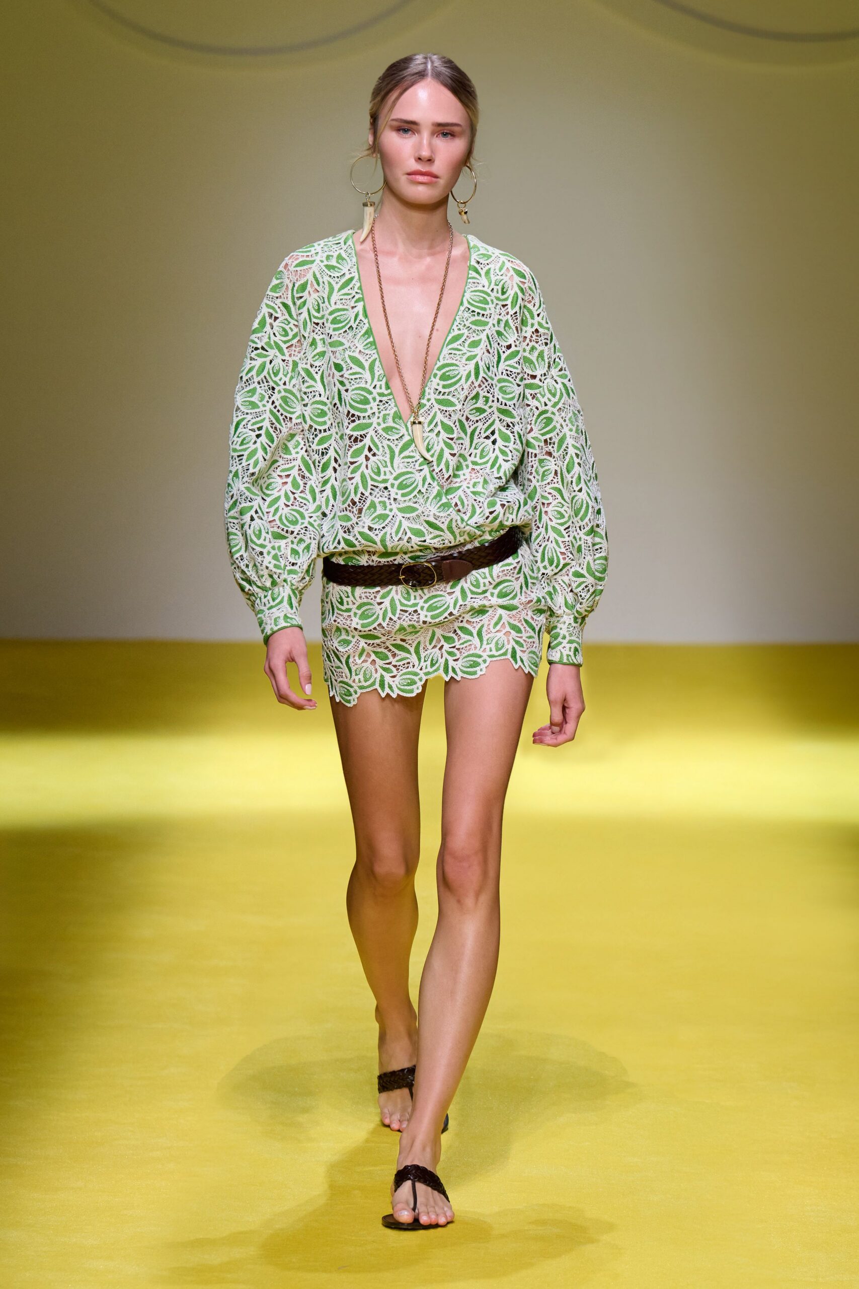 green embroidered mini dress