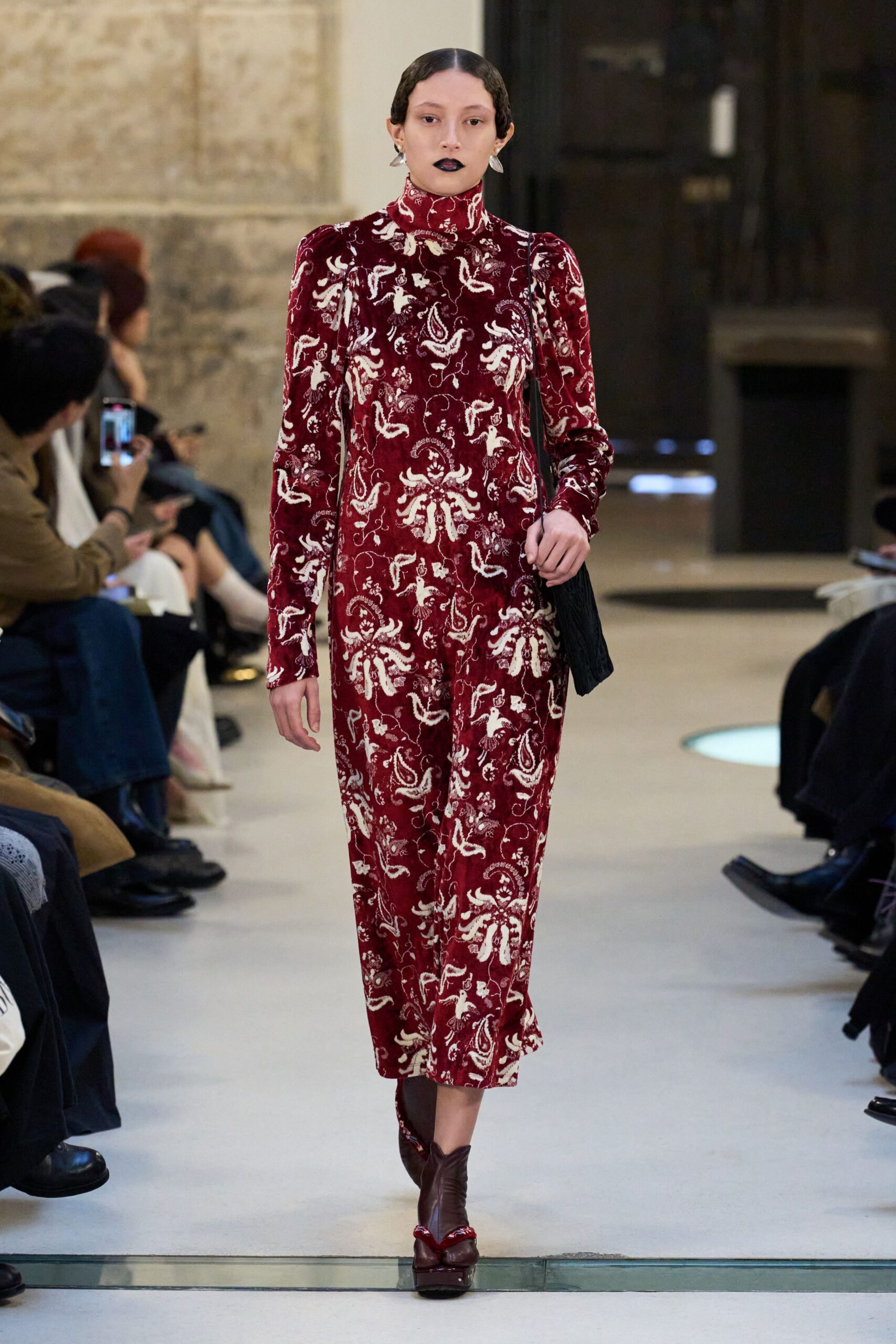 red velvet embroidered midi dress