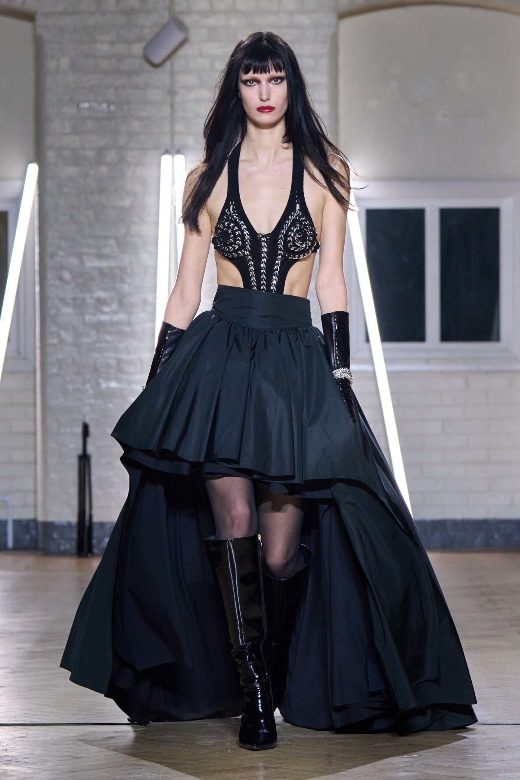 black silk pleated maxi dress