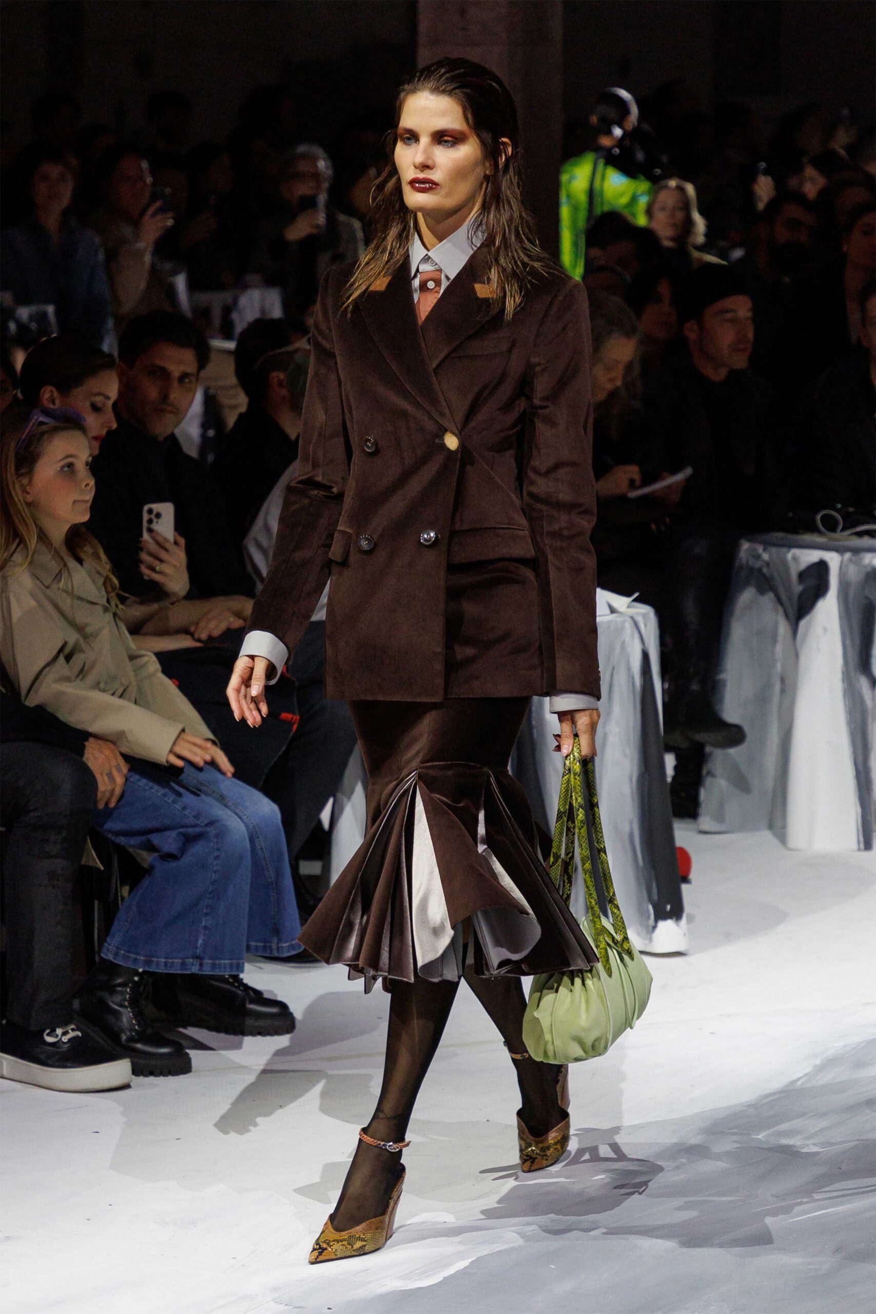 brown silk fitted flared skirt