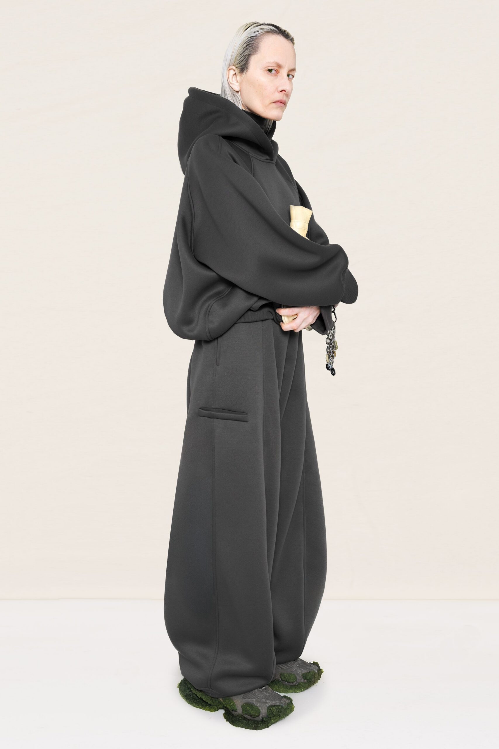 black oversized hoodie with relaxed pants