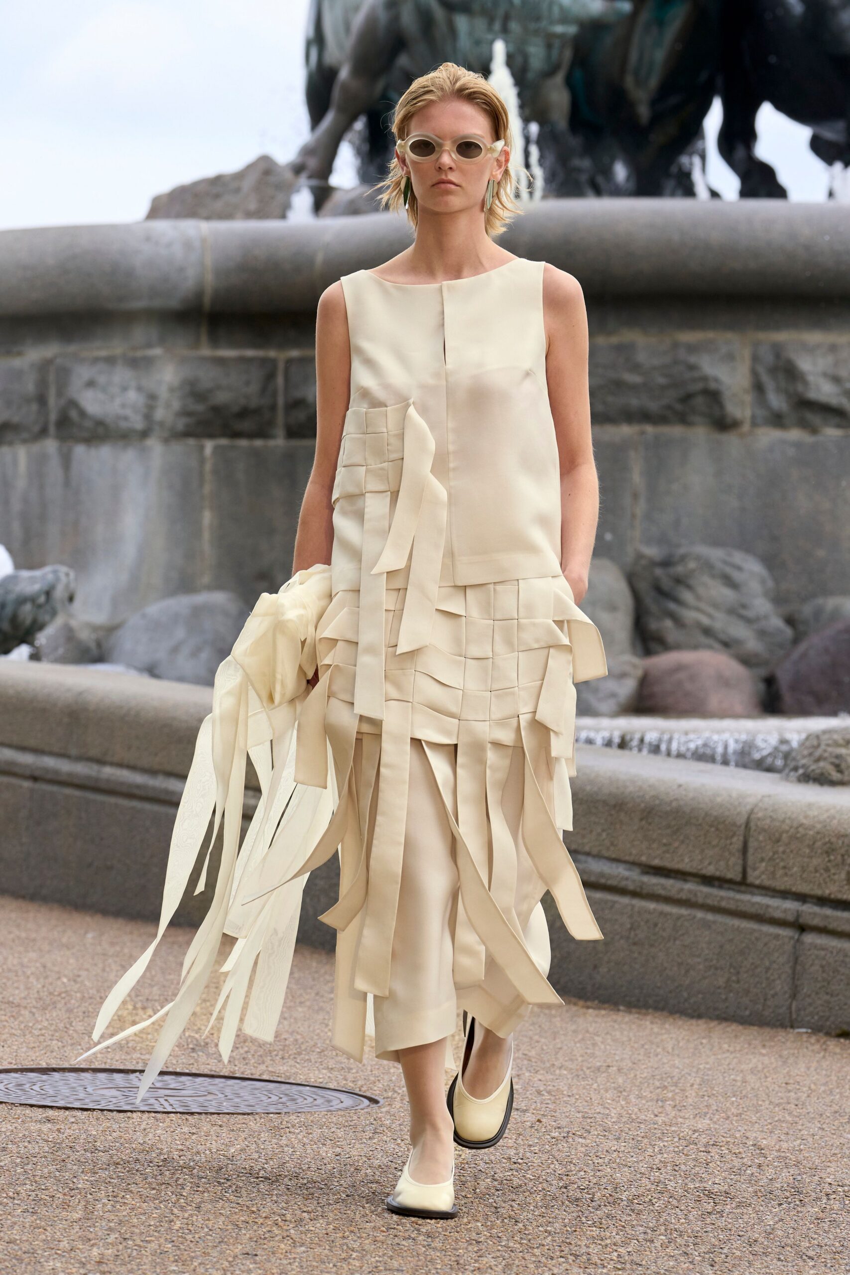 beige silk fringed bag