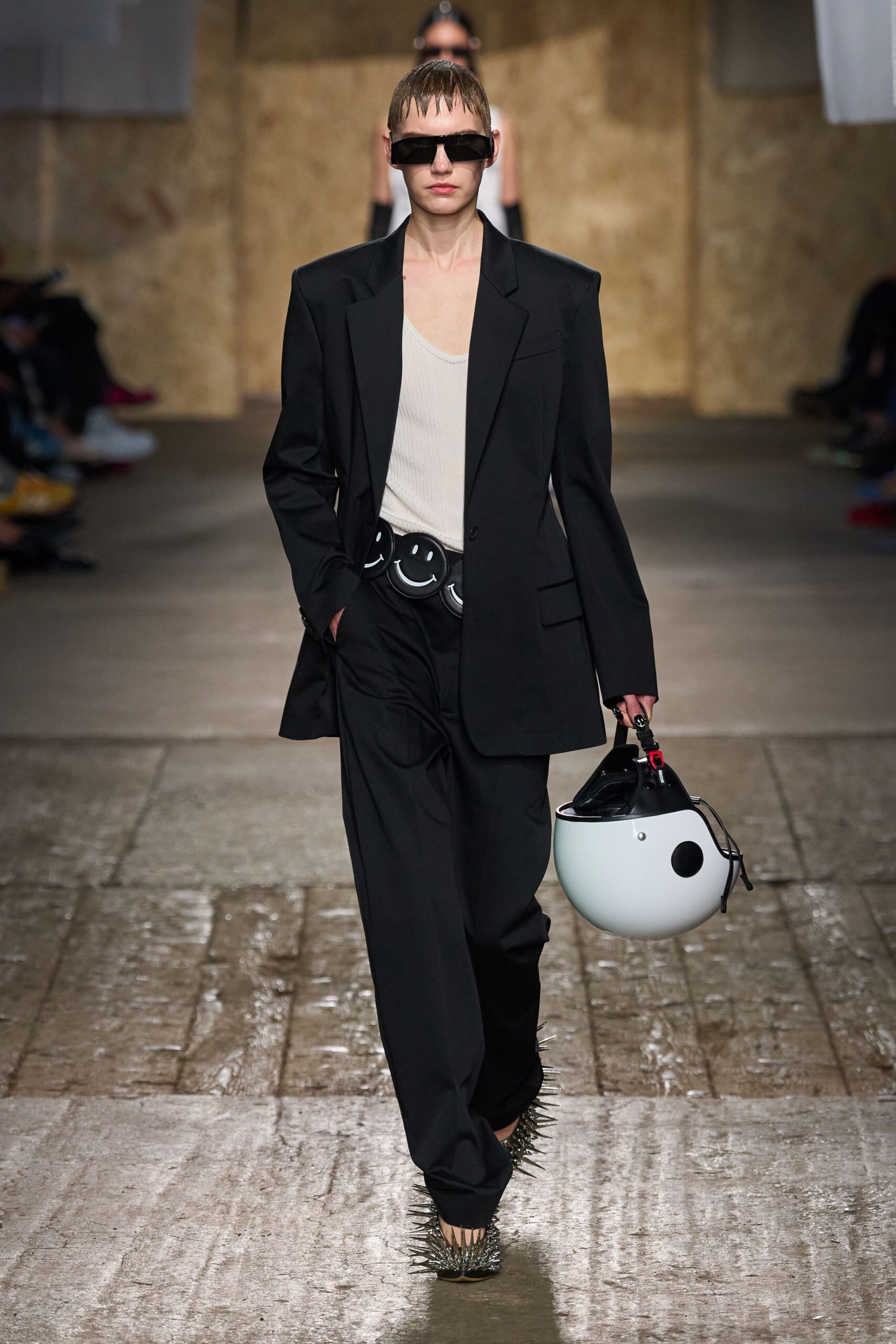 black tailored blazer with white top
