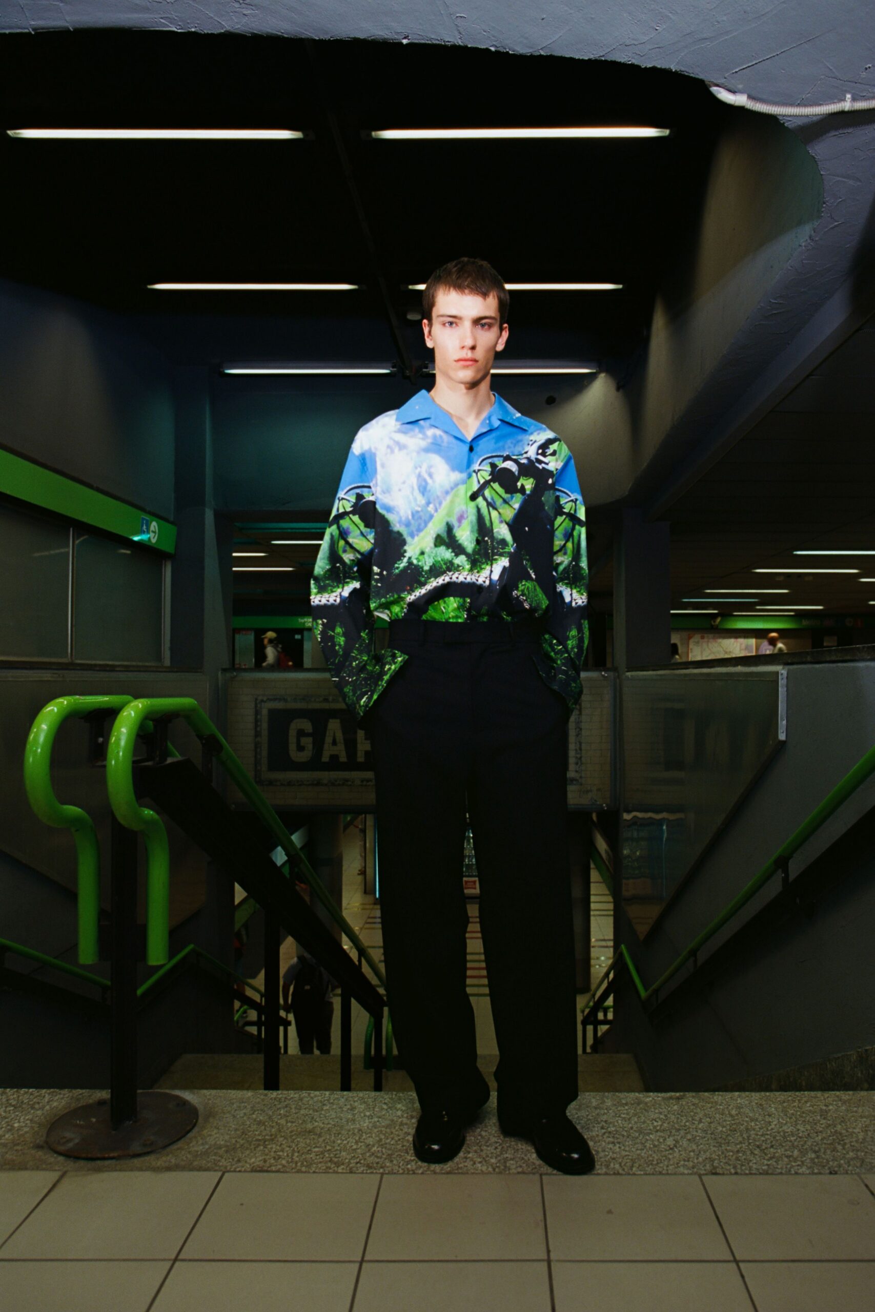printed shirt with tailored pants