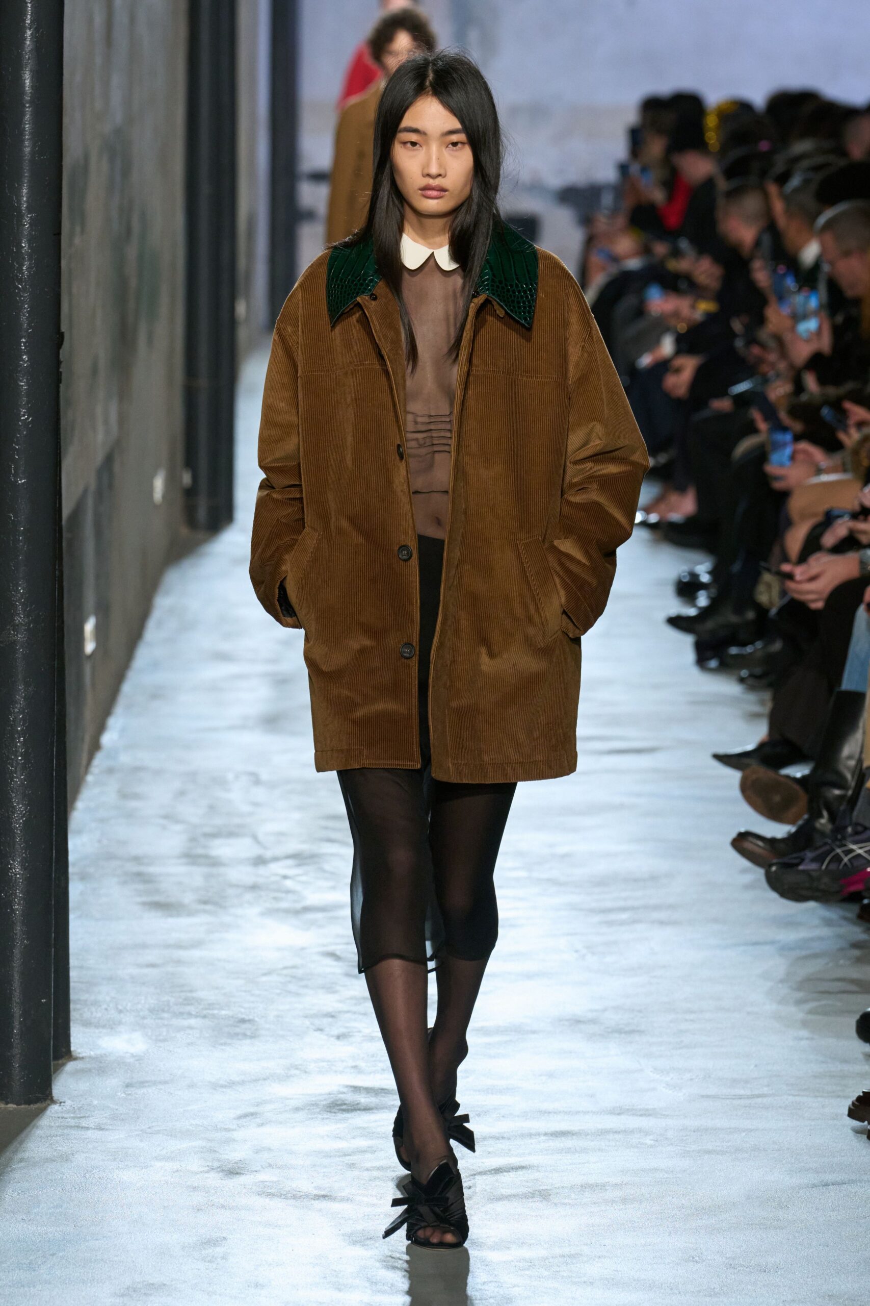 brown oversized coat with silk top