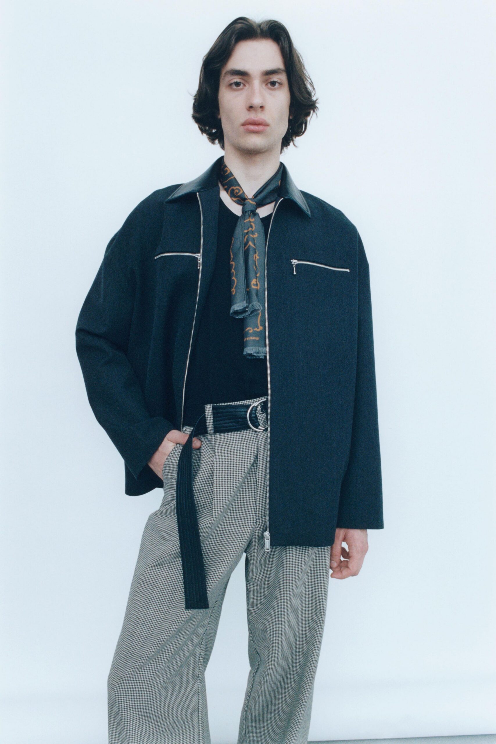 black relaxed jacket with scarf