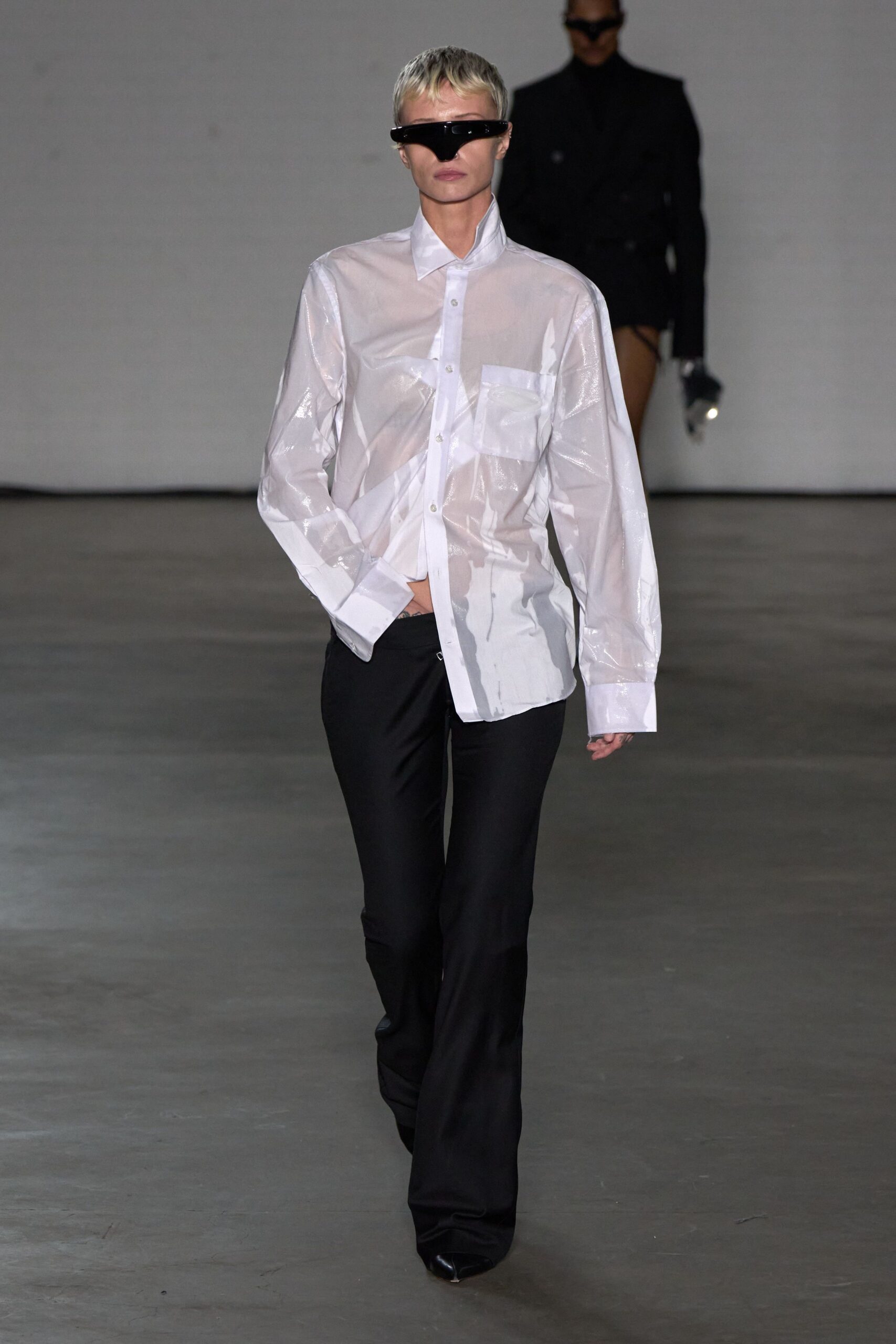 white cotton long-sleeve collared relaxed sheer shirt