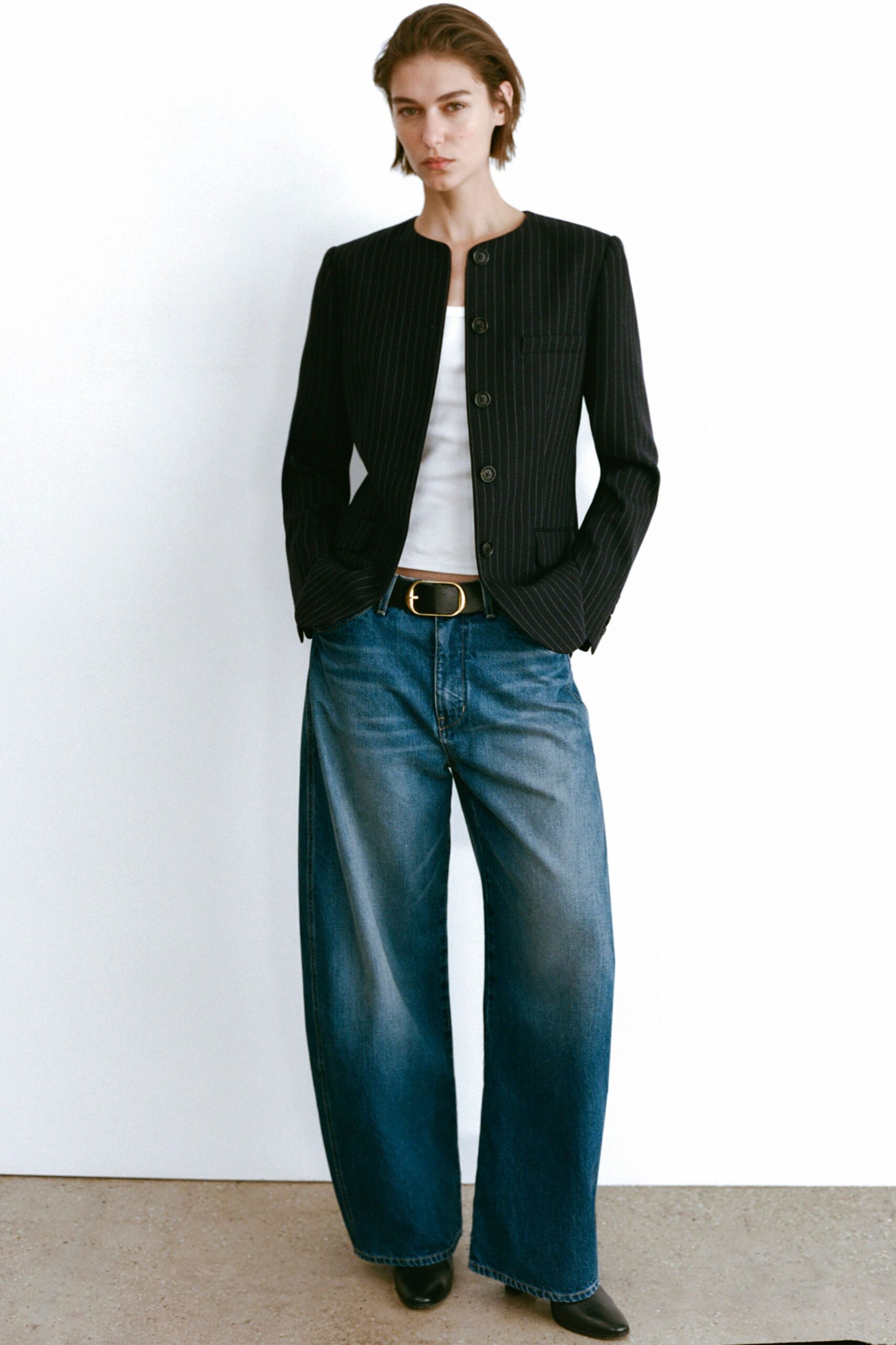 black relaxed jacket with white t-shirt