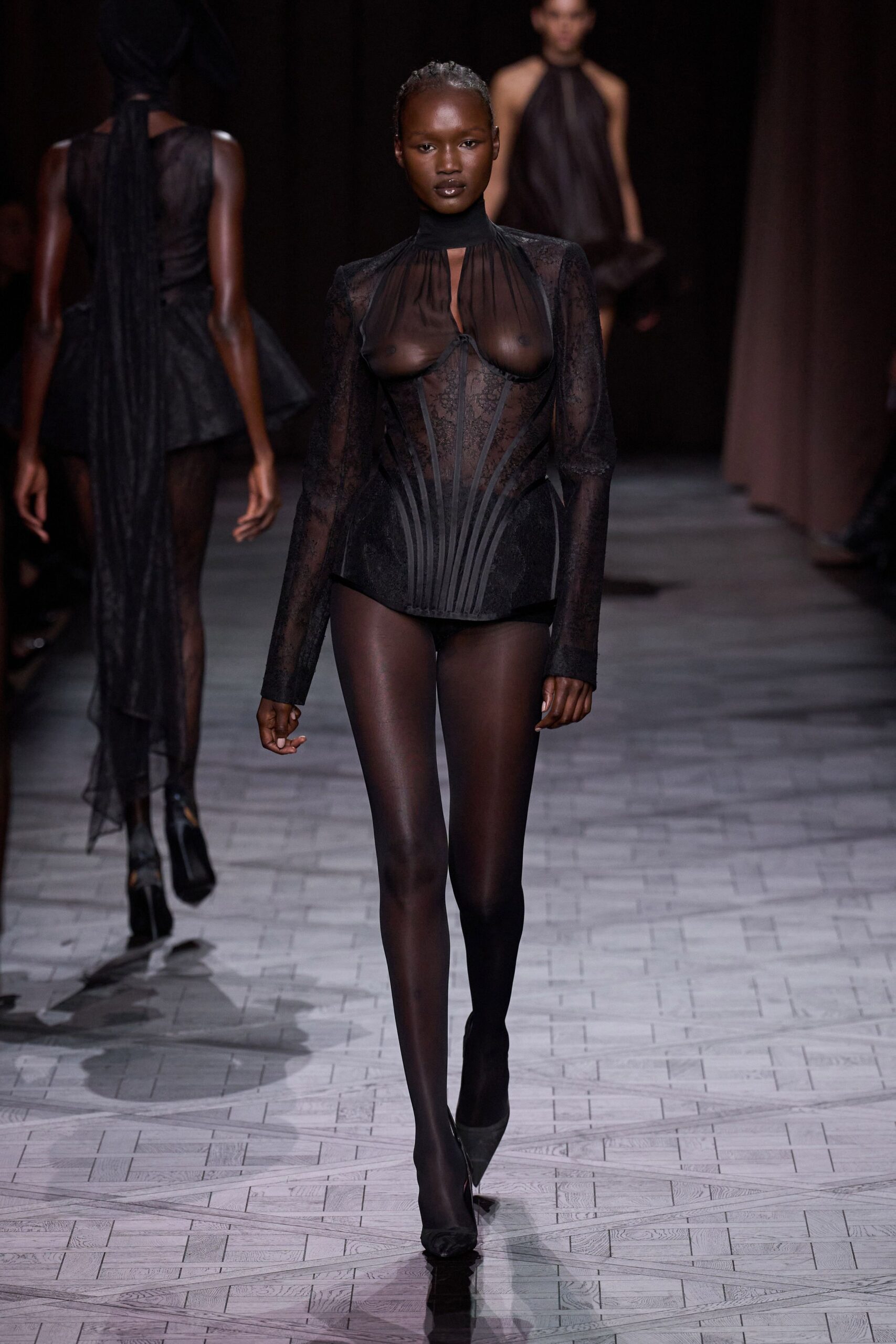 black lace bodysuit with skirt