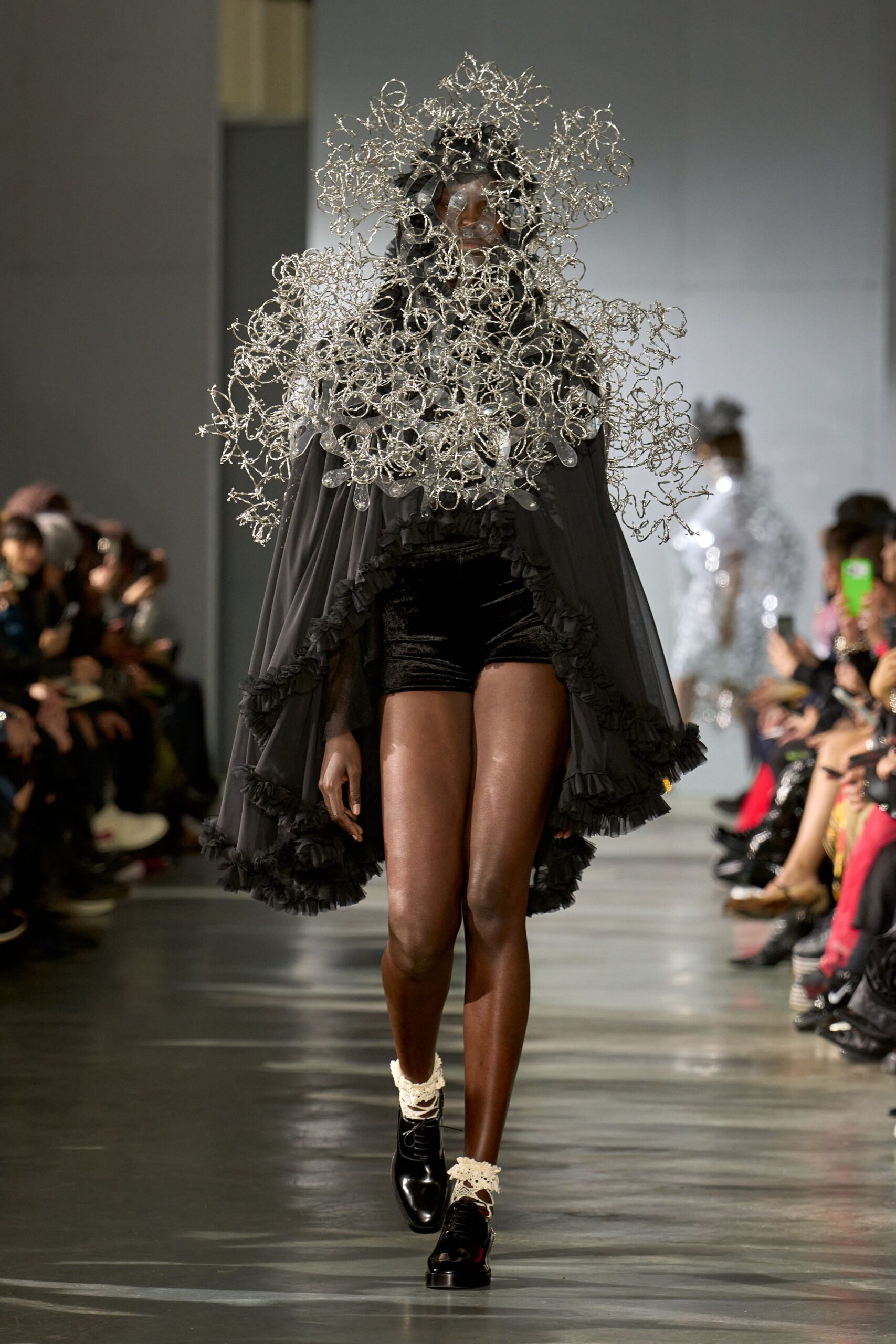 black silk cape with shorts