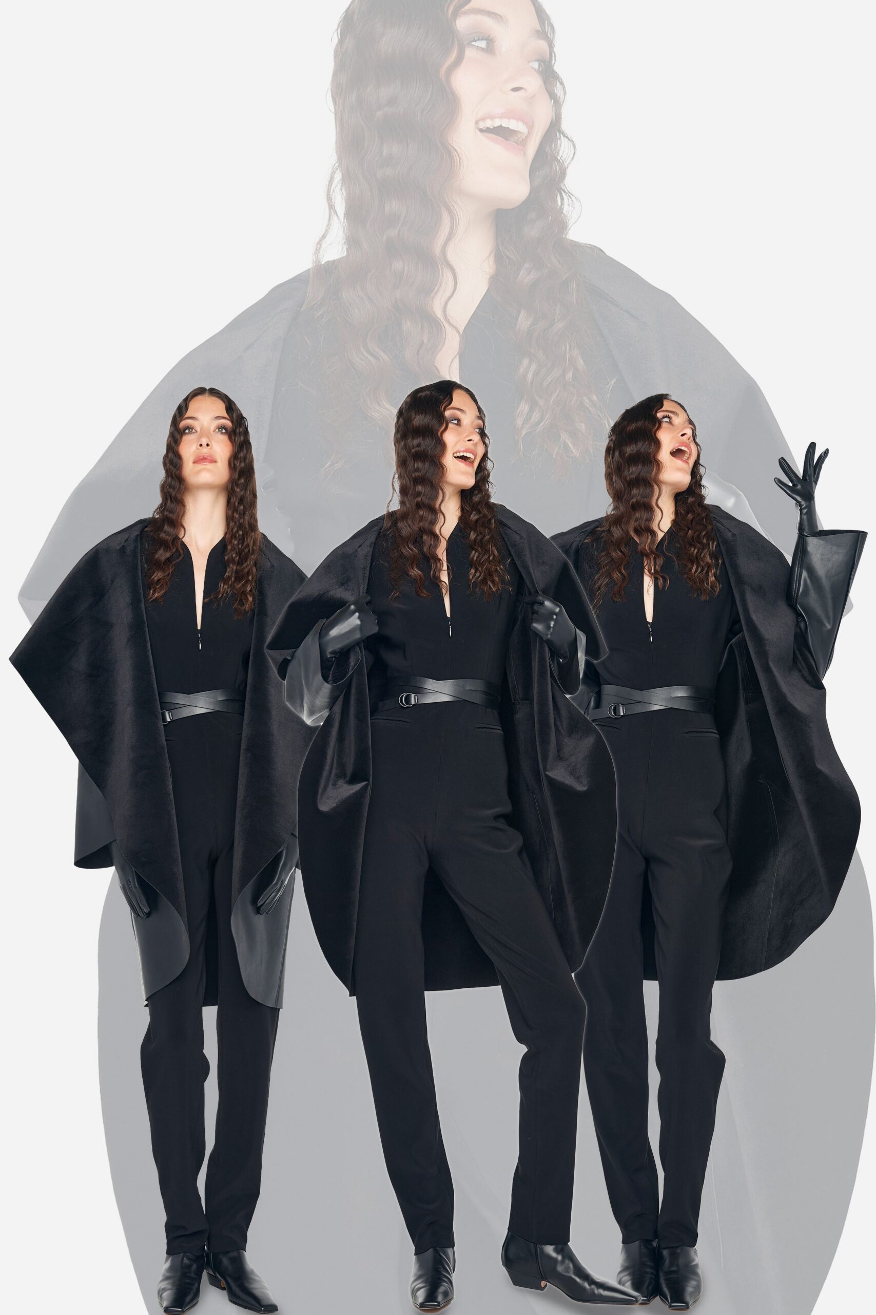 black jumpsuit with cape