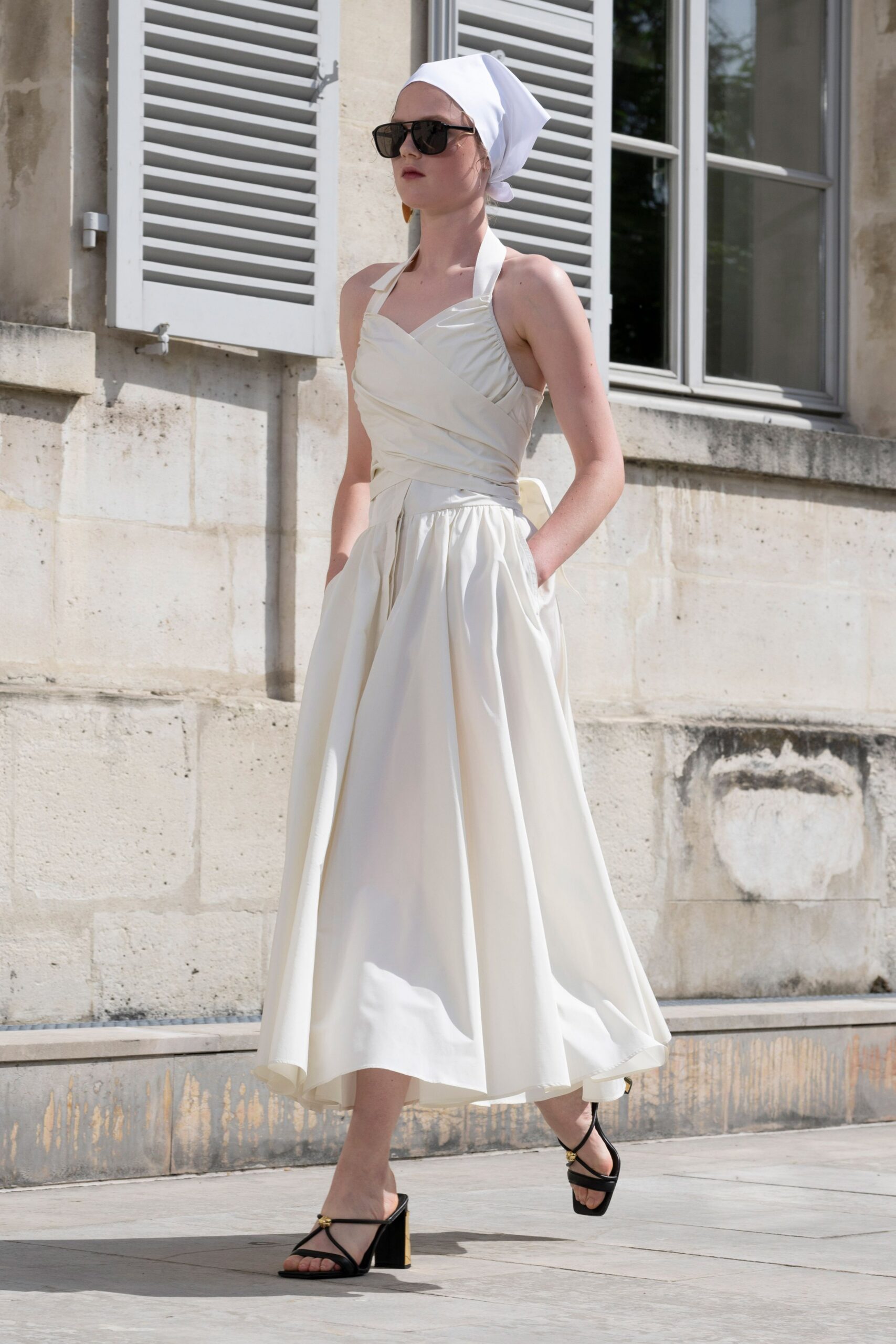 white halter midi dress