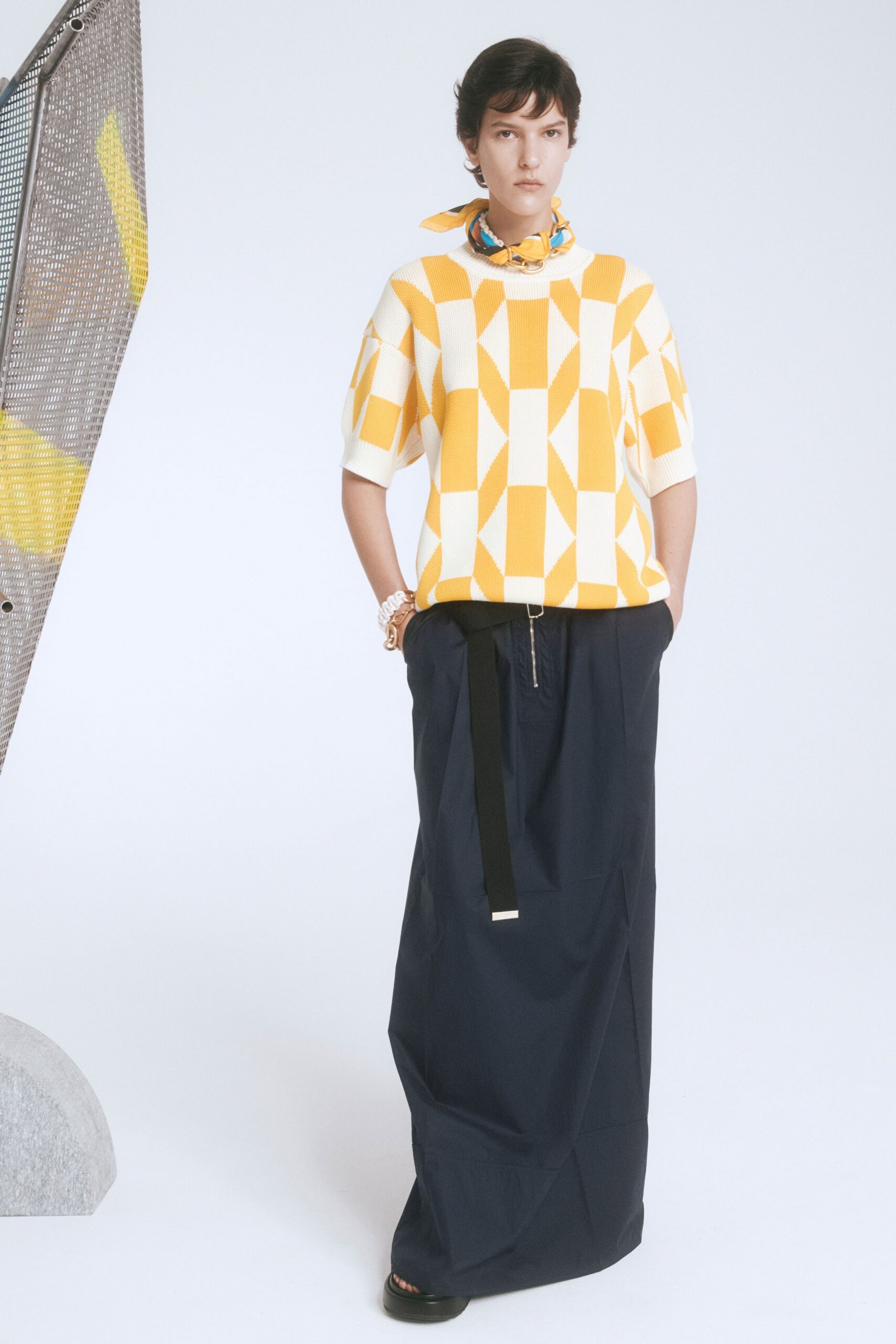 black cotton relaxed straight-leg maxi skirt
