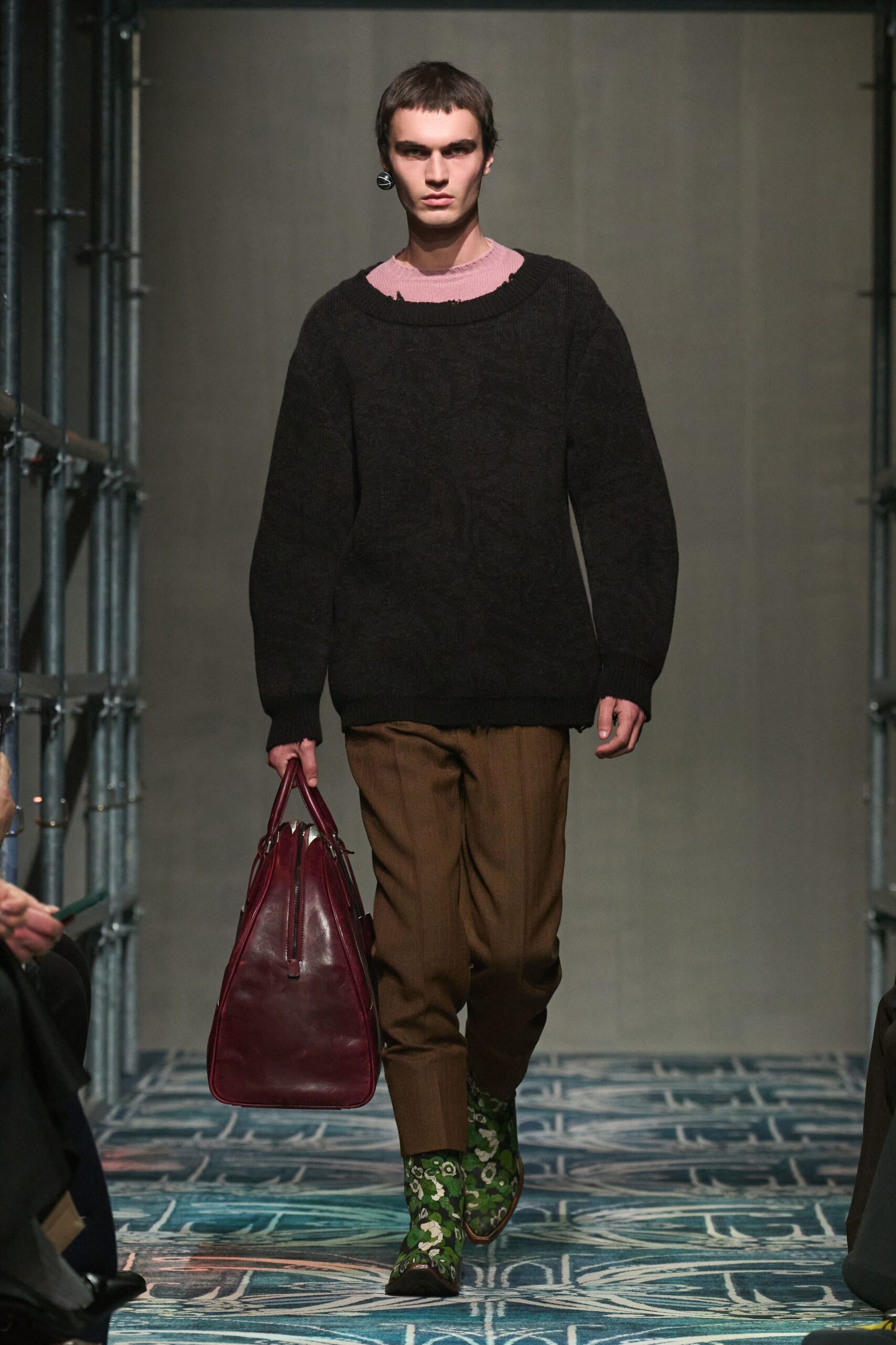 brown cotton tailored pleated pants